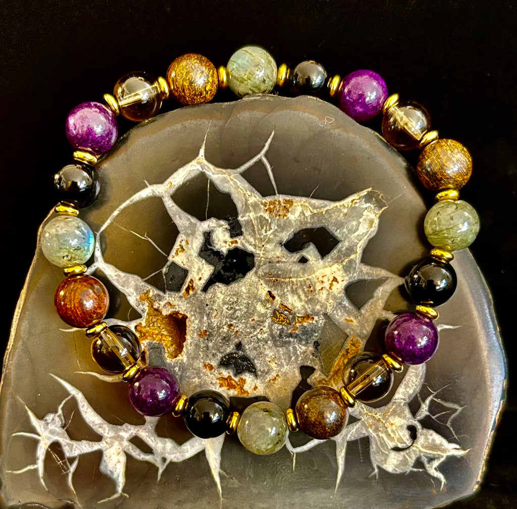 Mystic Energy - Labradorite, Amethyst, Smoky Quartz, Black Onyx & Tiger’s Eye Reiki-Infused Protection & Balance Bracelet | | Wiccan Center
