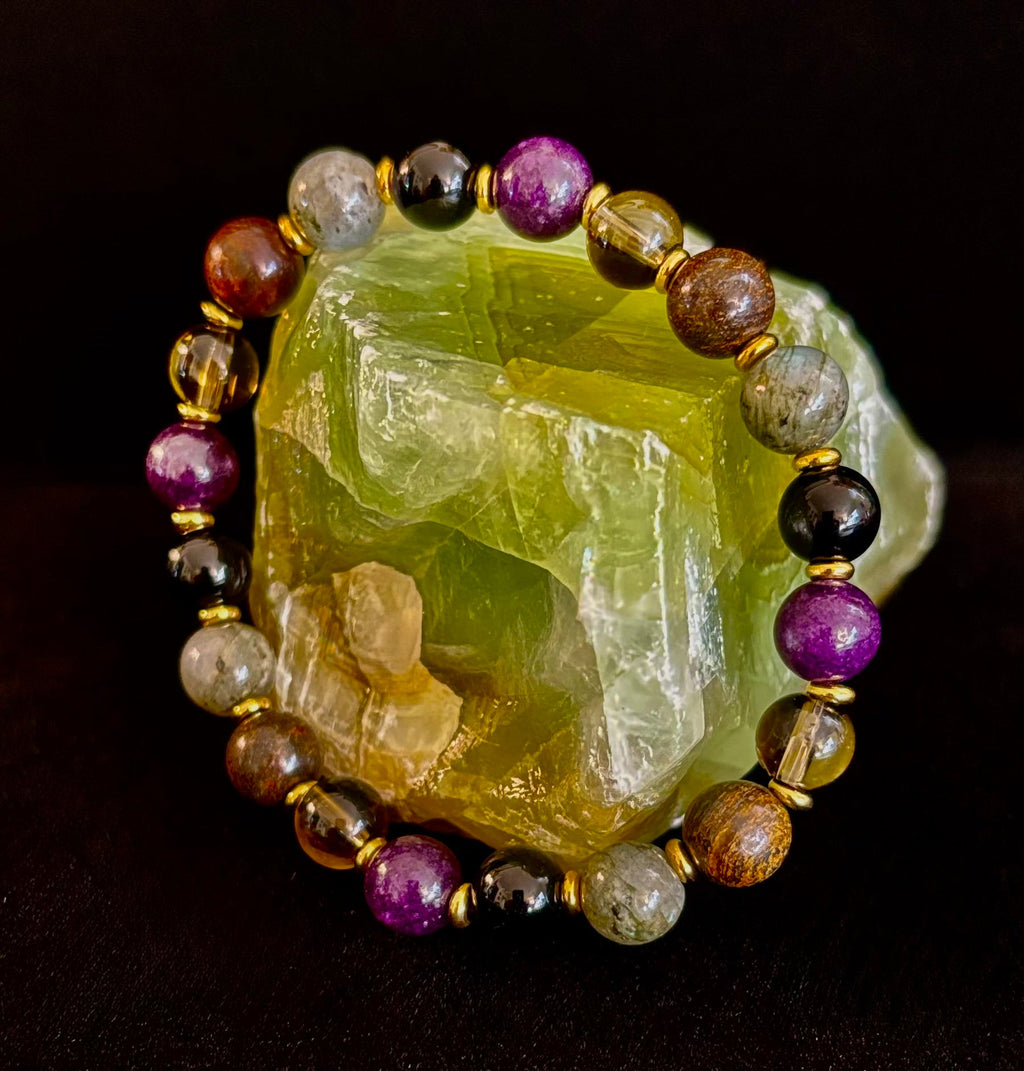 Mystic Energy - Labradorite, Amethyst, Smoky Quartz, Black Onyx & Tiger’s Eye Reiki-Infused Protection & Balance Bracelet | | Wiccan Center