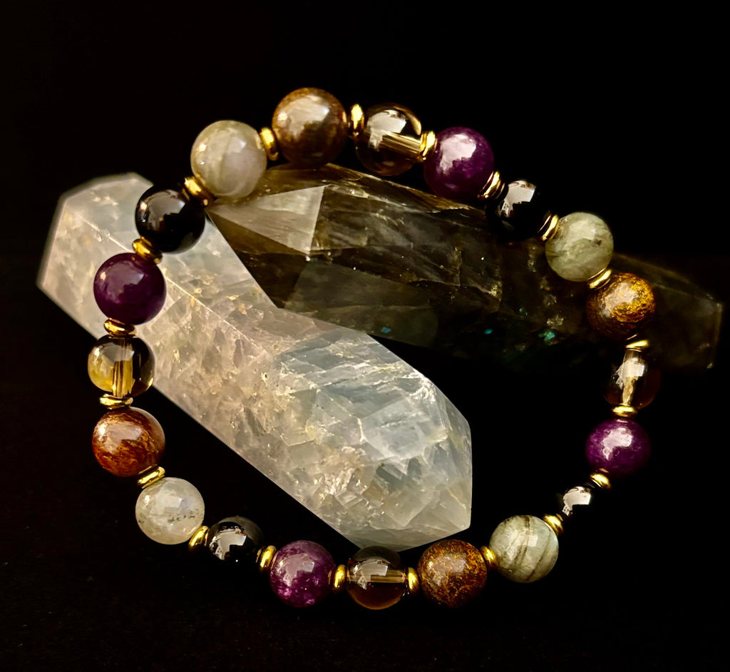 Mystic Energy - Labradorite, Amethyst, Smoky Quartz, Black Onyx & Tiger’s Eye Reiki-Infused Protection & Balance Bracelet | | Wiccan Center