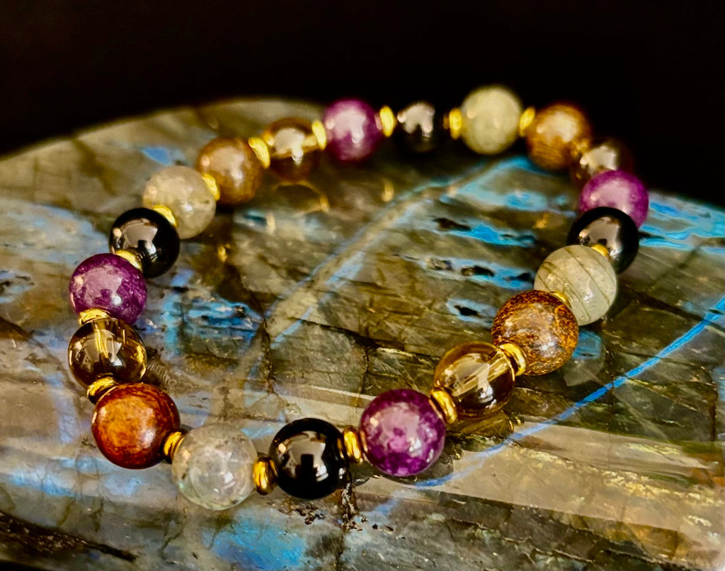 Mystic Energy - Labradorite, Amethyst, Smoky Quartz, Black Onyx & Tiger’s Eye Reiki-Infused Protection & Balance Bracelet | | Wiccan Center
