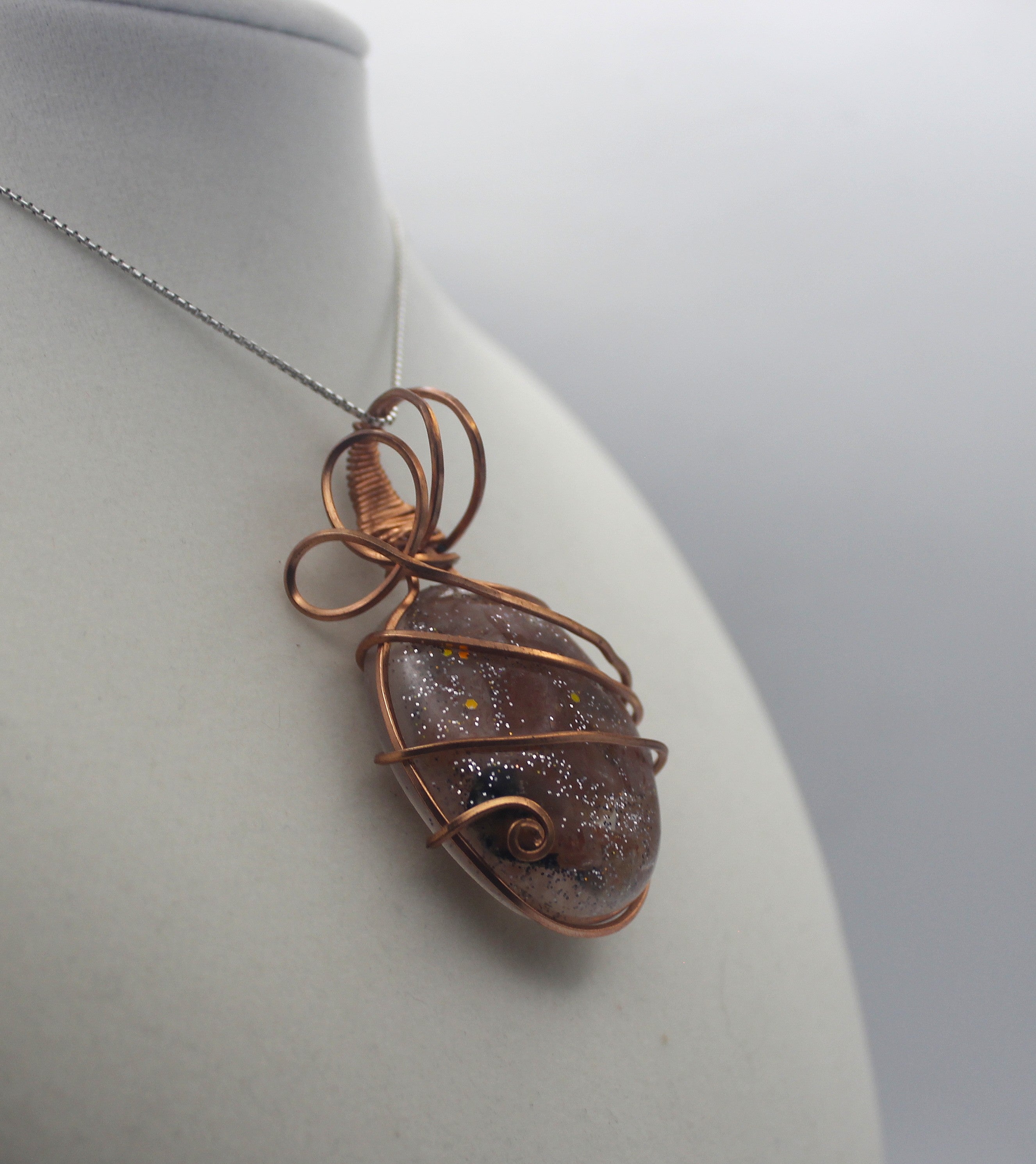 Raw Copper Resin Sunstone Pendant Necklace | | Wiccan Center
