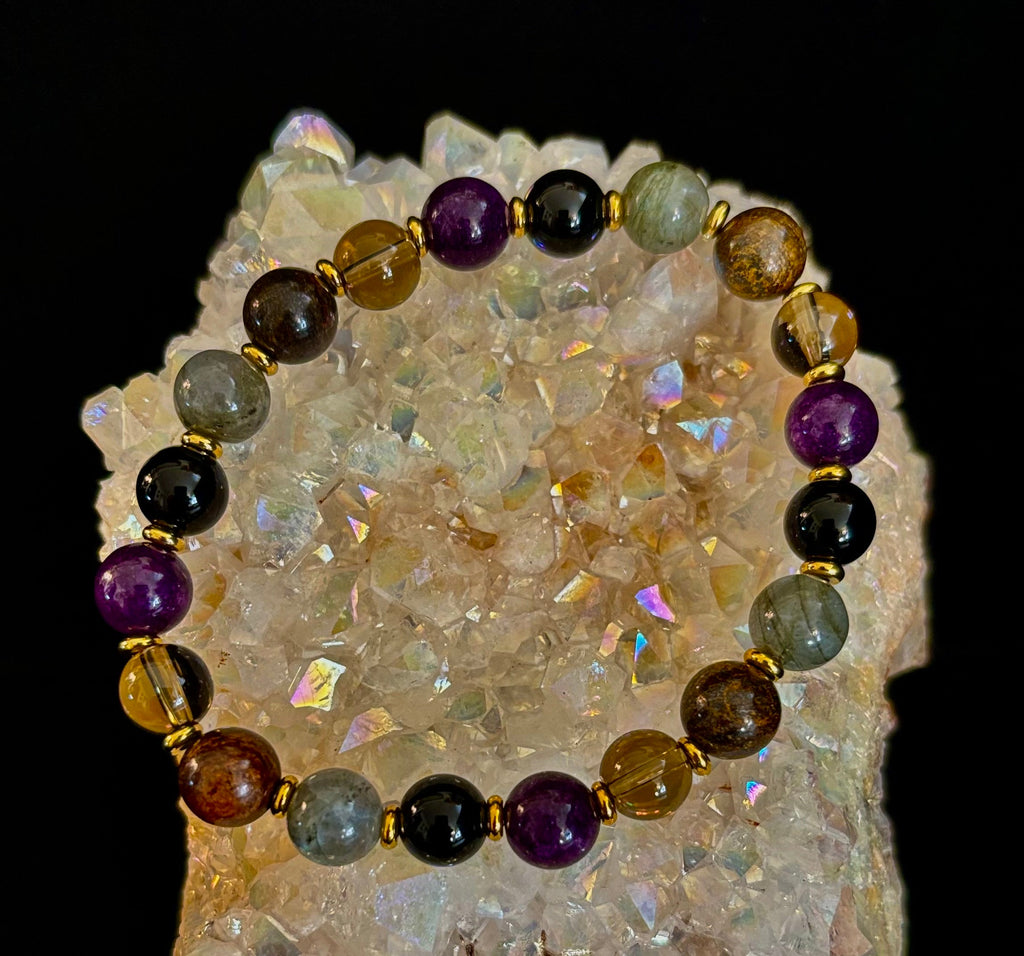 Mystic Energy - Labradorite, Amethyst, Smoky Quartz, Black Onyx & Tiger’s Eye Reiki-Infused Protection & Balance Bracelet | | Wiccan Center