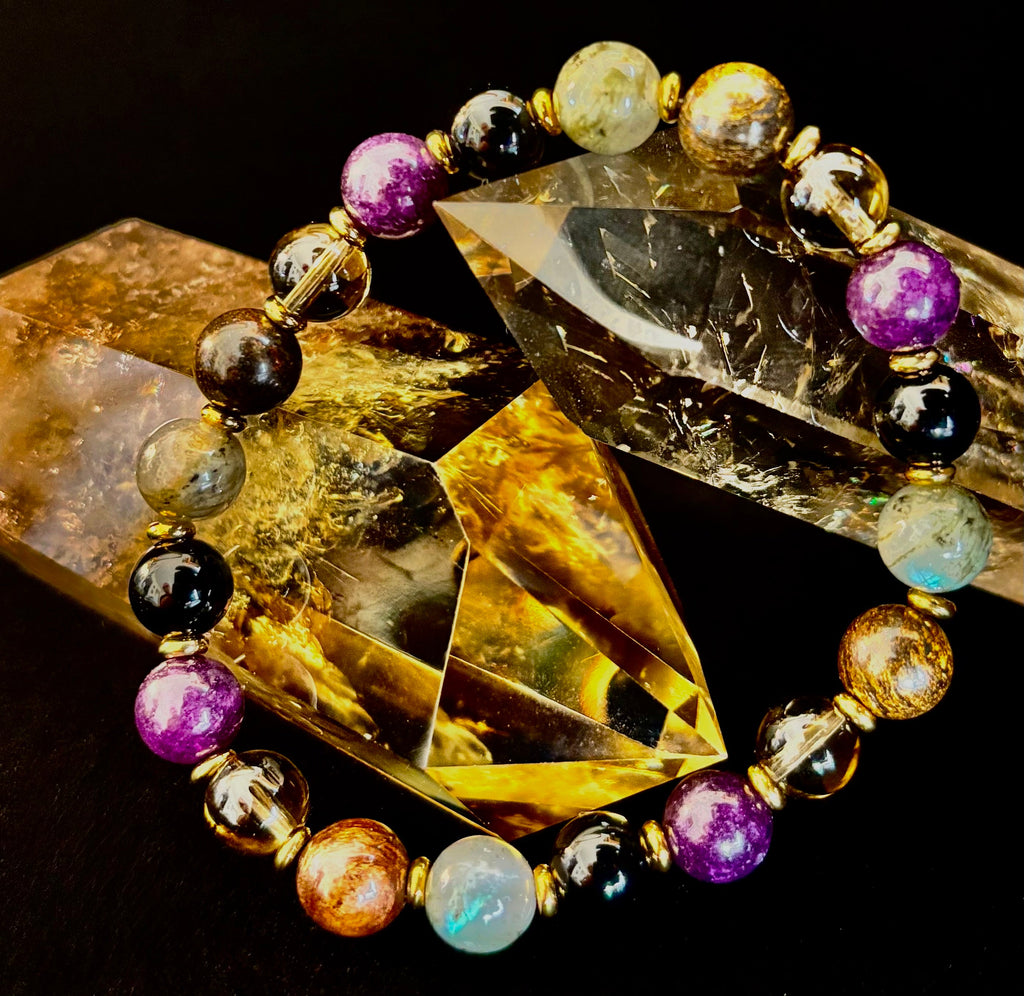 Mystic Energy - Labradorite, Amethyst, Smoky Quartz, Black Onyx & Tiger’s Eye Reiki-Infused Protection & Balance Bracelet | | Wiccan Center