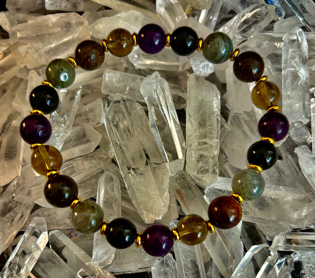 Mystic Energy - Labradorite, Amethyst, Smoky Quartz, Black Onyx & Tiger’s Eye Reiki-Infused Protection & Balance Bracelet | | Wiccan Center