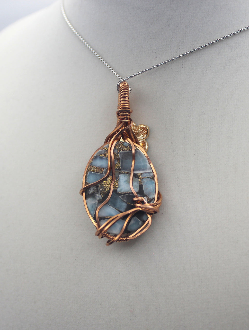 Raw Copper Larimar in Copper Composite Flower Charmed Pendant Necklace | | Wiccan Center