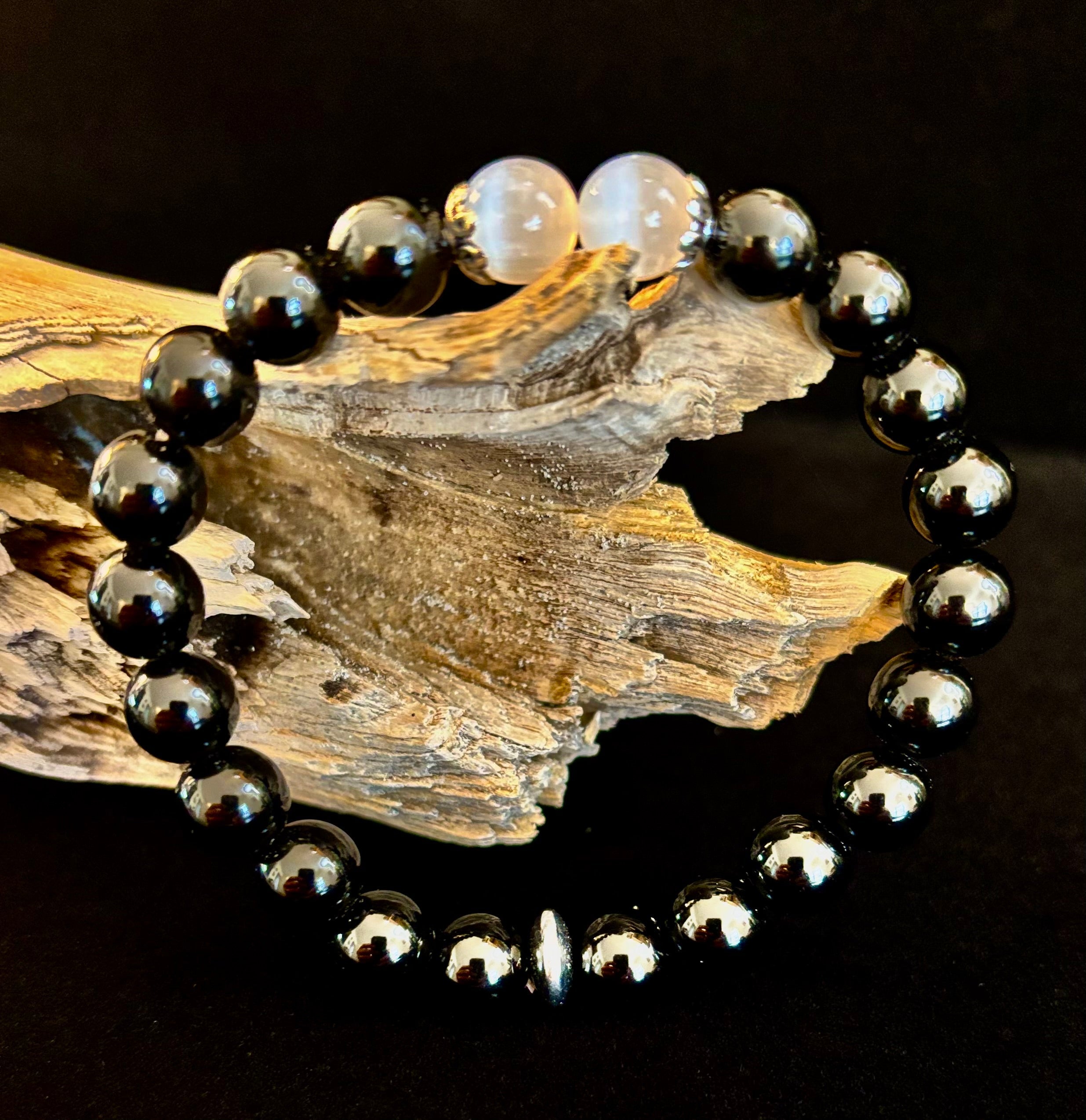 Energy Shield Bracelet – Black Obsidian & Selenite Protection Bracelet | | Wiccan Center