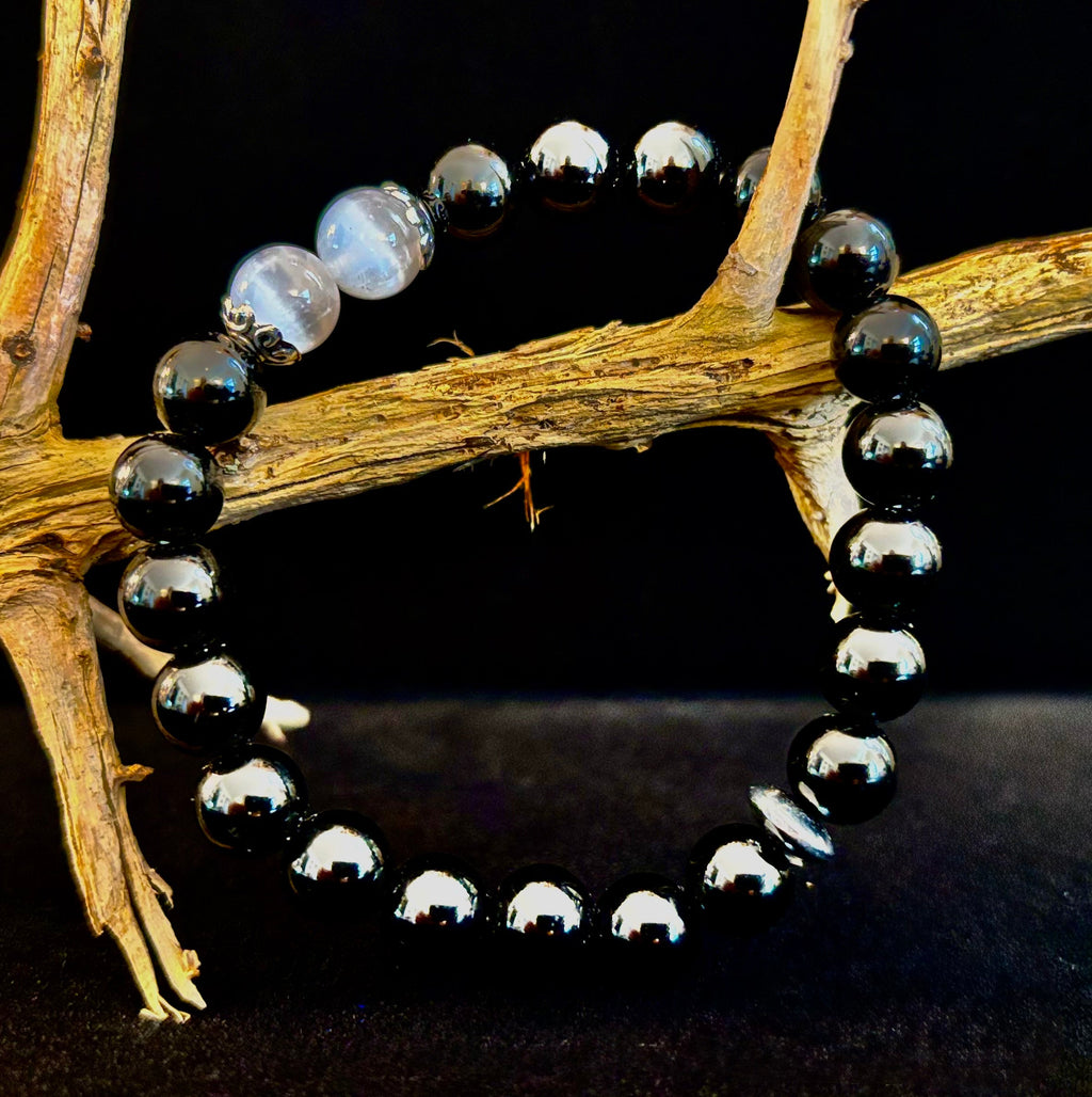 Energy Shield Bracelet – Black Obsidian & Selenite Protection Bracelet | | Wiccan Center