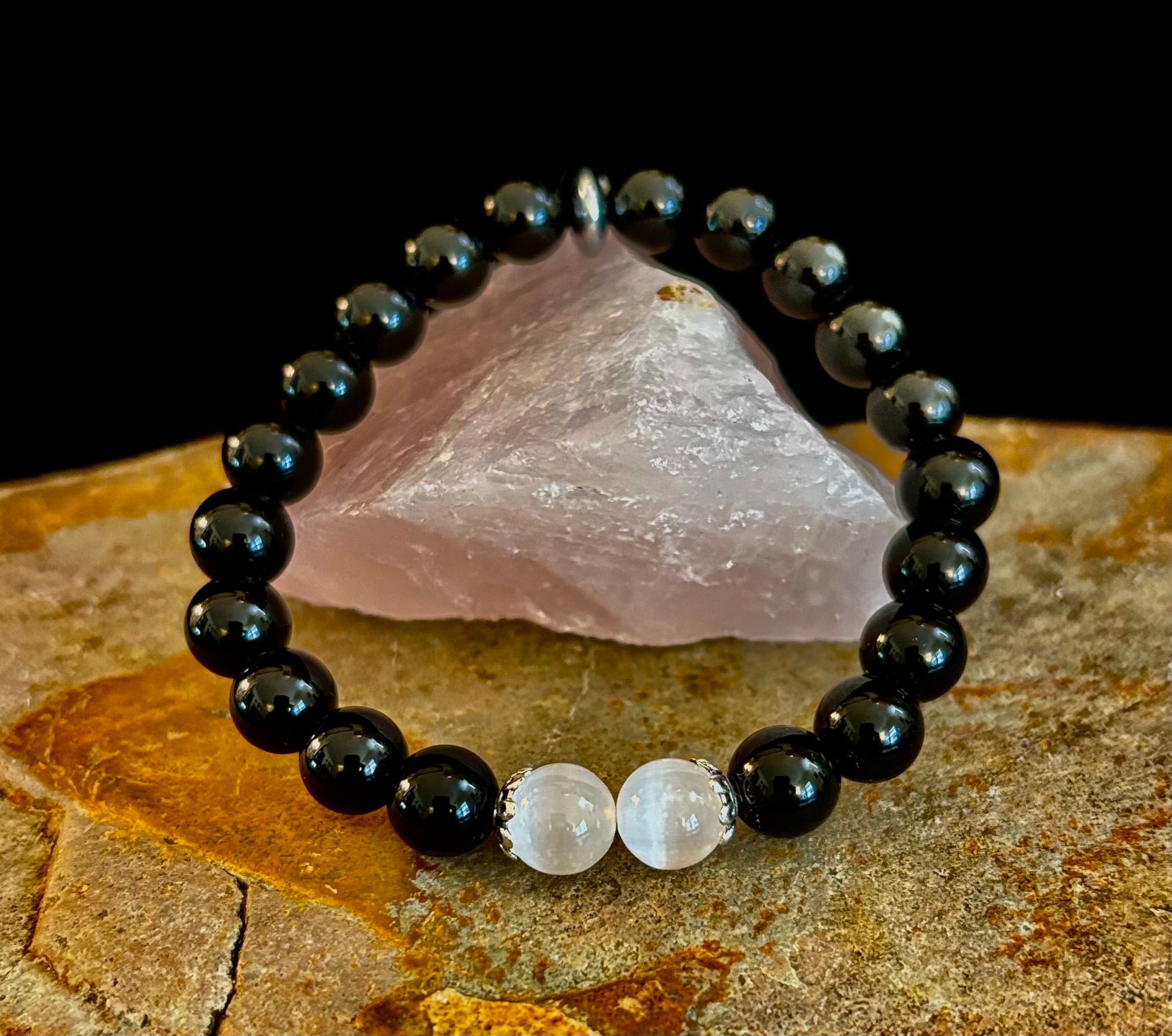 Energy Shield Bracelet – Black Obsidian & Selenite Protection Bracelet | | Wiccan Center