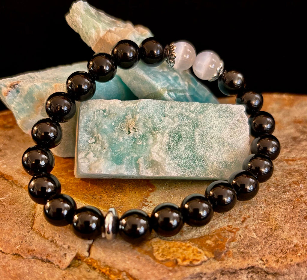 Energy Shield Bracelet – Black Obsidian & Selenite Protection Bracelet | | Wiccan Center