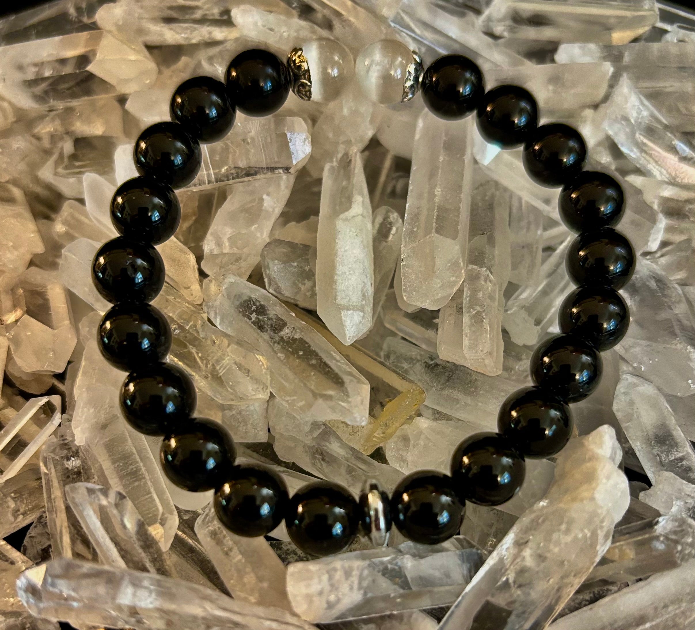 Energy Shield Bracelet – Black Obsidian & Selenite Protection Bracelet | | Wiccan Center