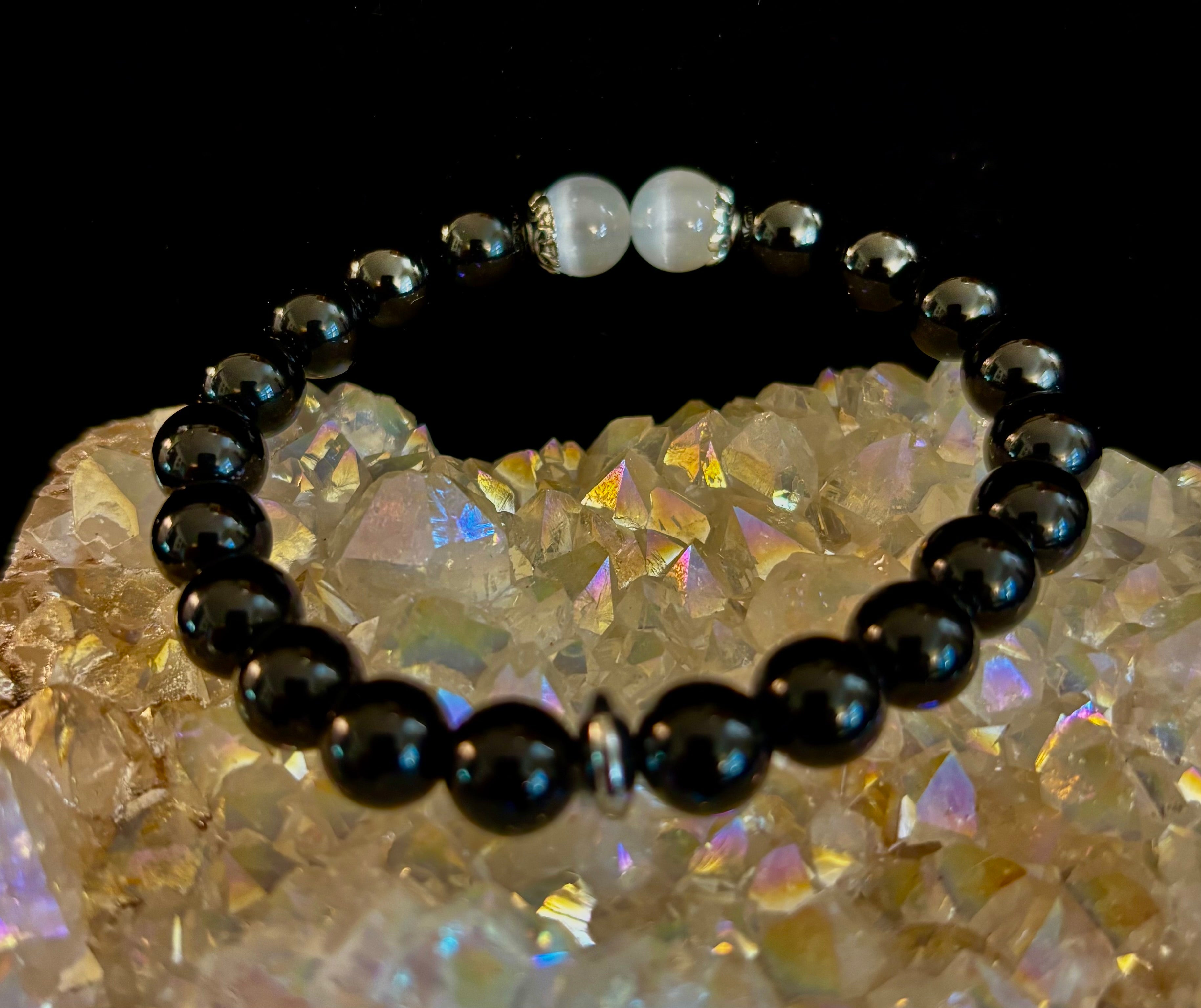 Energy Shield Bracelet – Black Obsidian & Selenite Protection Bracelet | | Wiccan Center