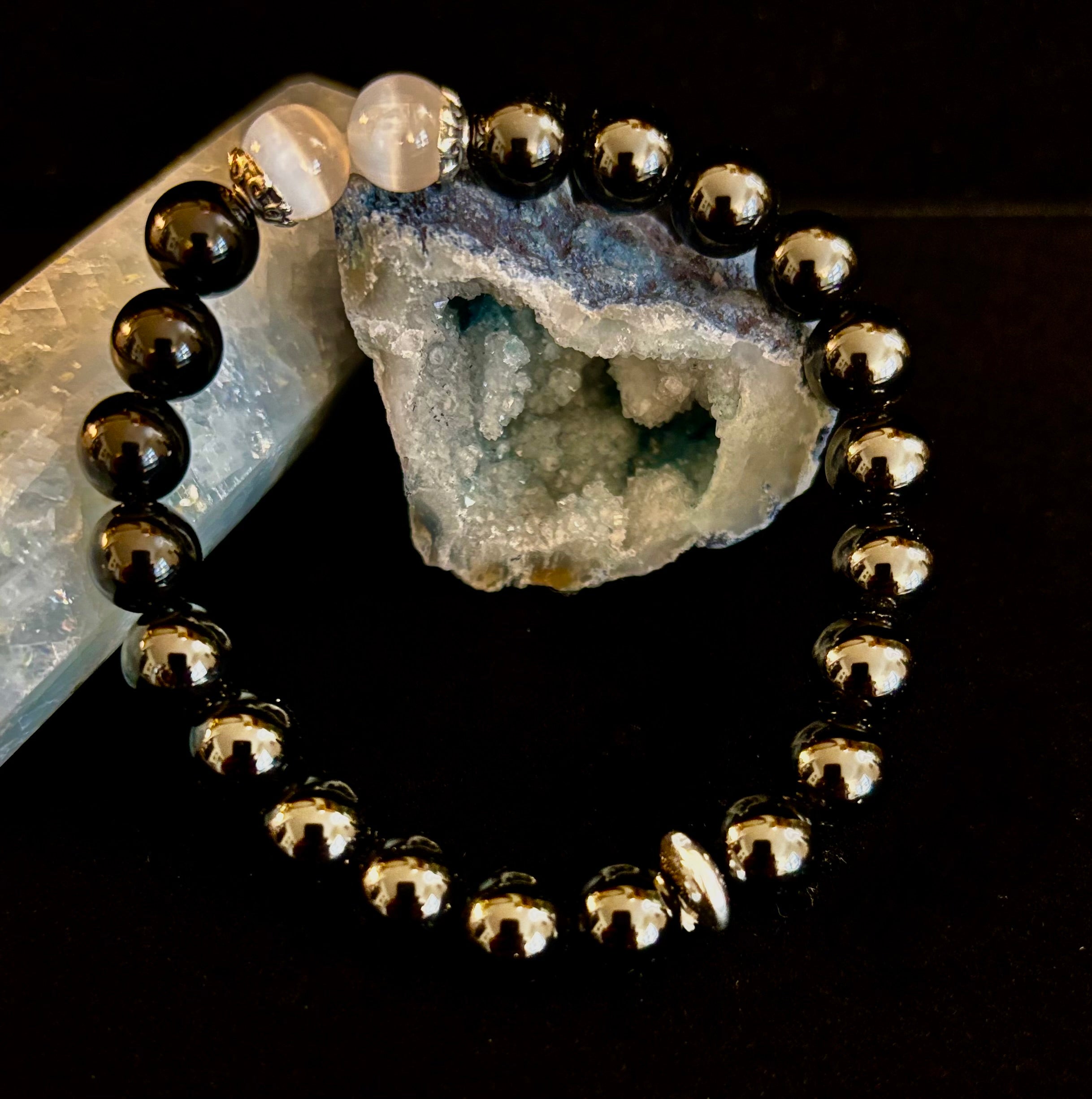 Energy Shield Bracelet – Black Obsidian & Selenite Protection Bracelet | | Wiccan Center