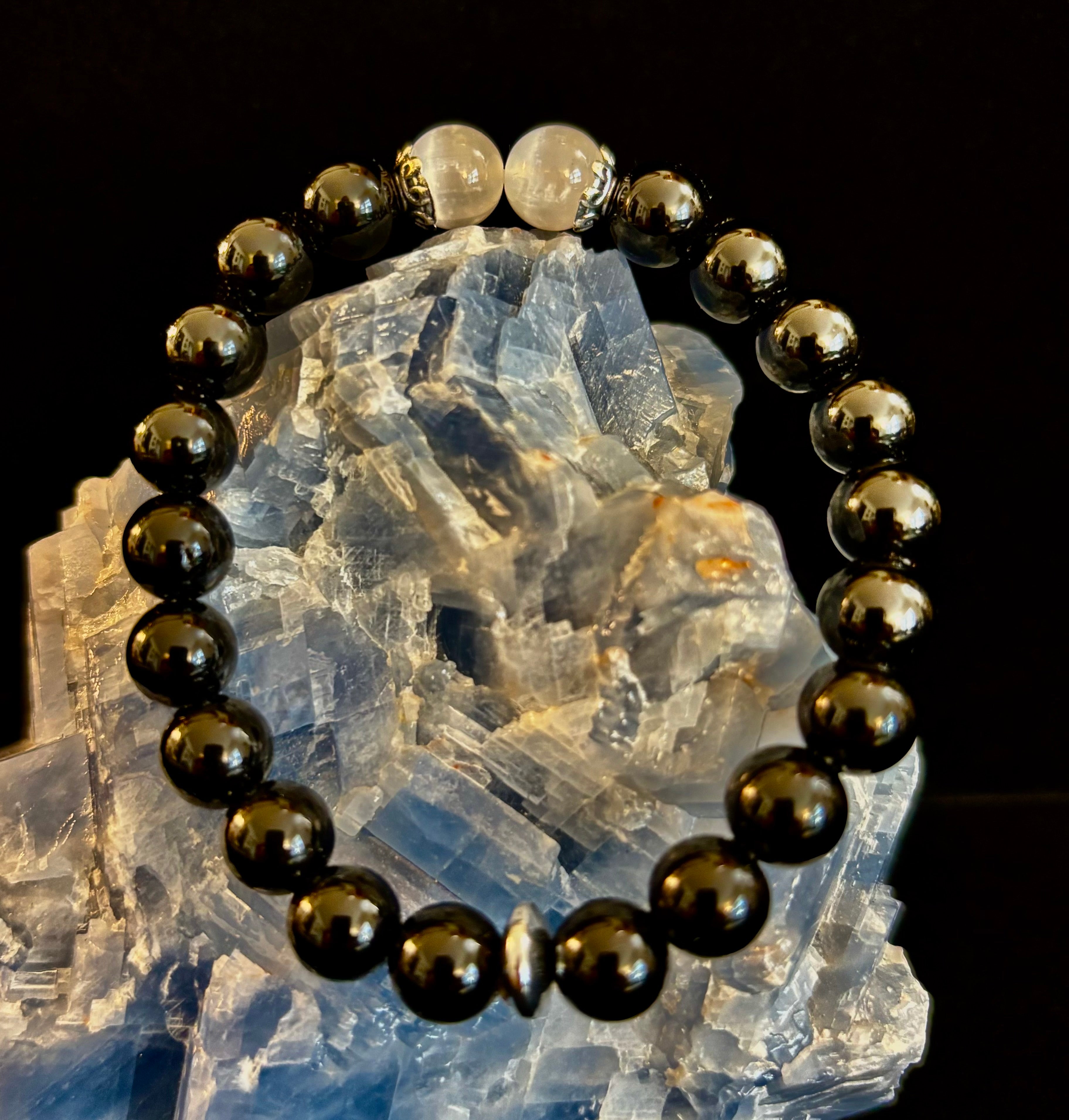 Energy Shield Bracelet – Black Obsidian & Selenite Protection Bracelet | | Wiccan Center