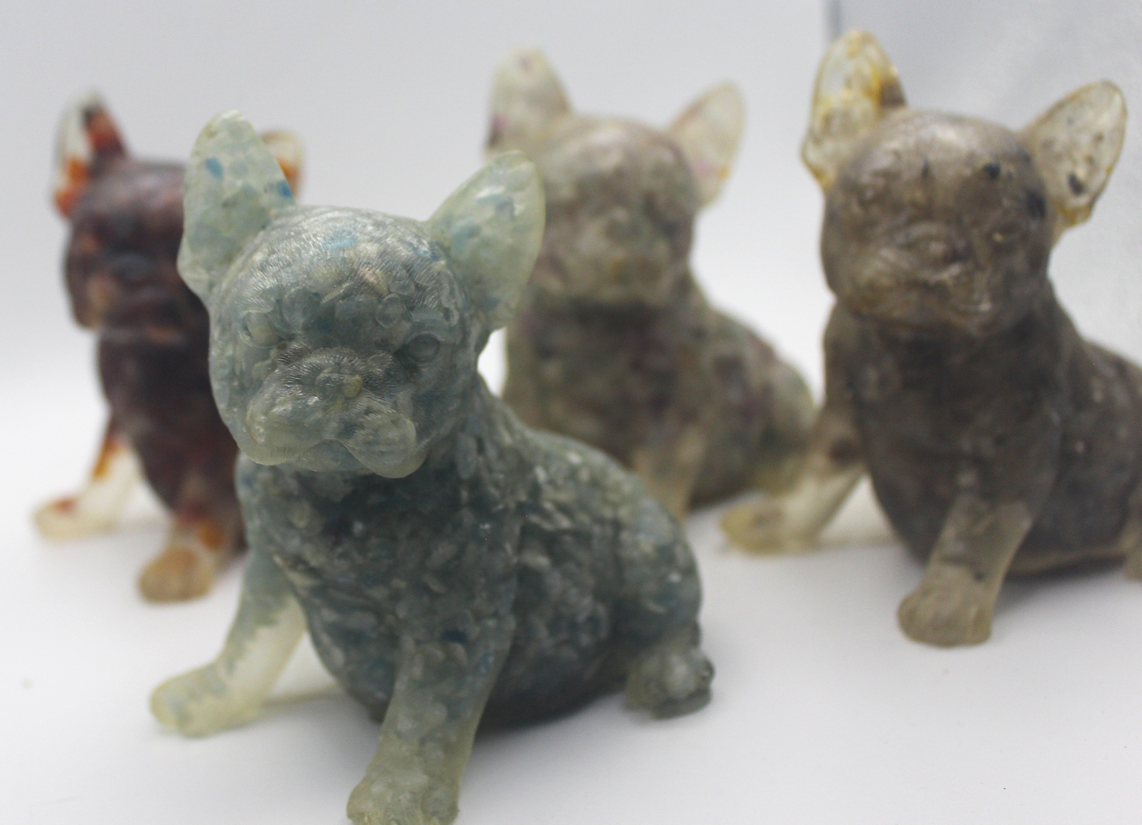 Resin Crystal Chip French Bulldog Figurine – Gemstone-Infused Décor | | Wiccan Center