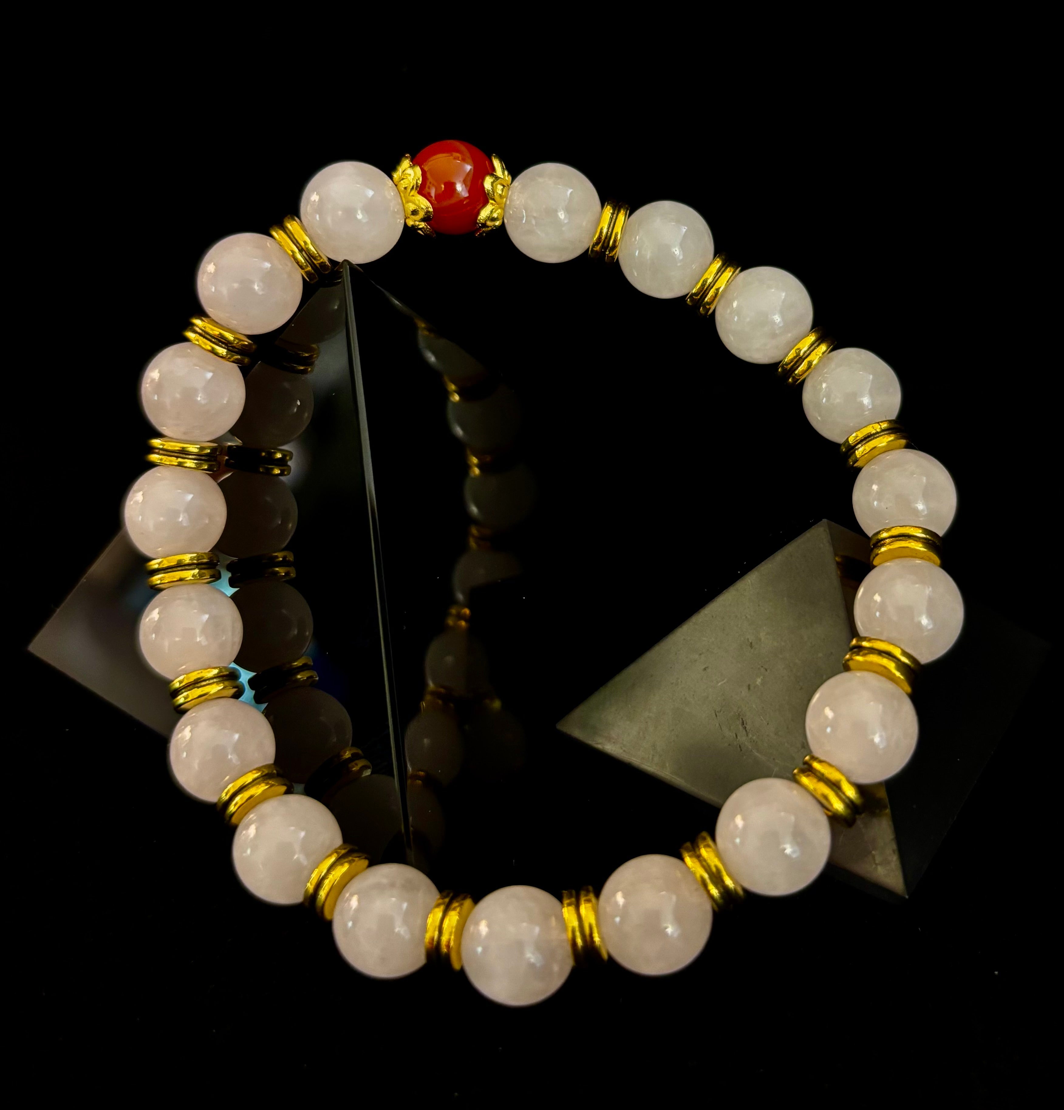 Love Surrounds You Bracelet – Rose Quartz & Banded Carnelian with Gold Accents | | Wiccan Center