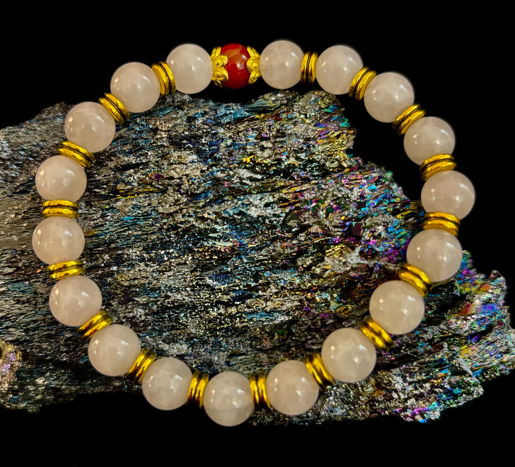 Love Surrounds You Bracelet – Rose Quartz & Banded Carnelian with Gold Accents | | Wiccan Center
