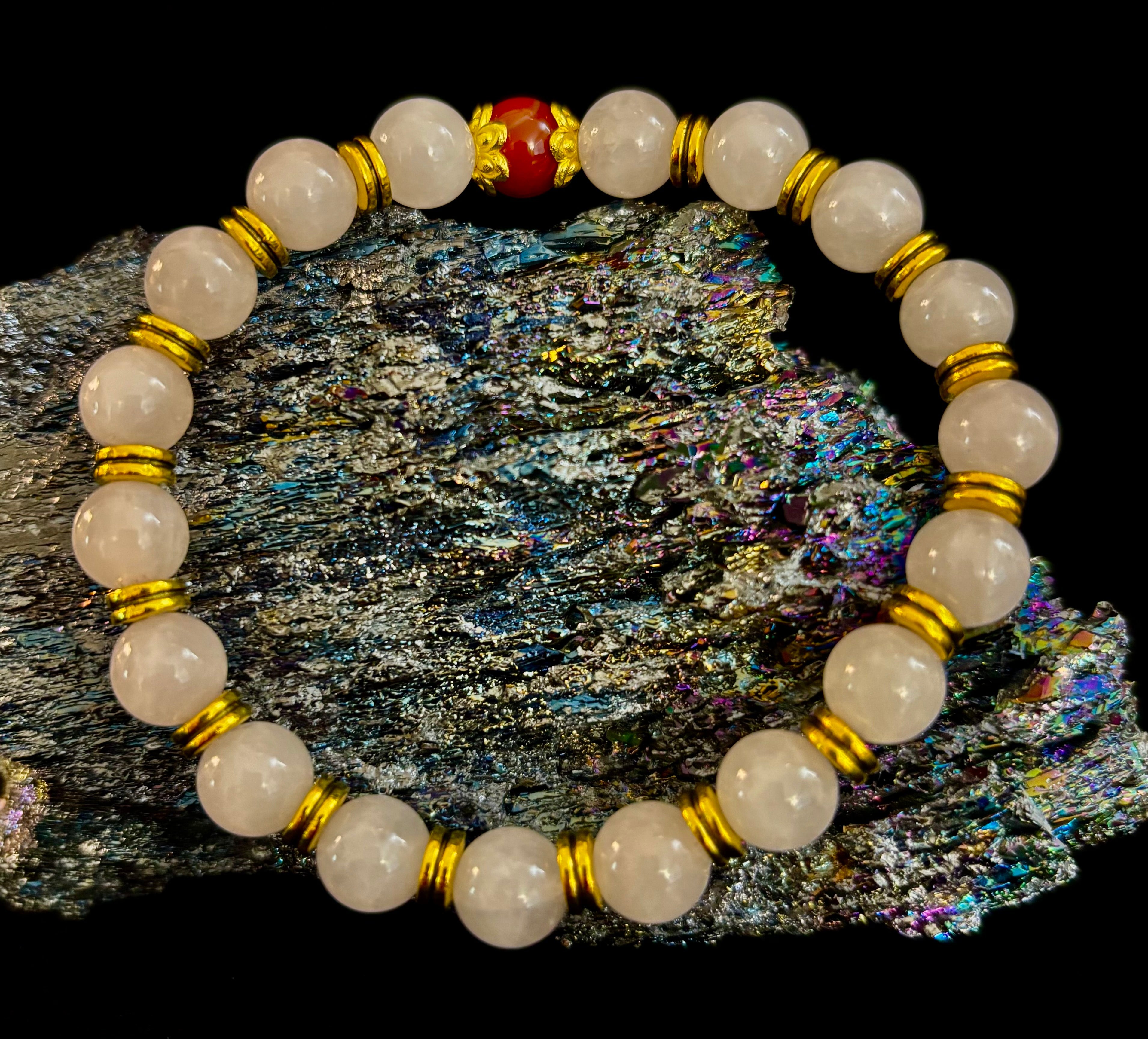 Love Surrounds You Bracelet – Rose Quartz & Banded Carnelian with Gold Accents | | Wiccan Center