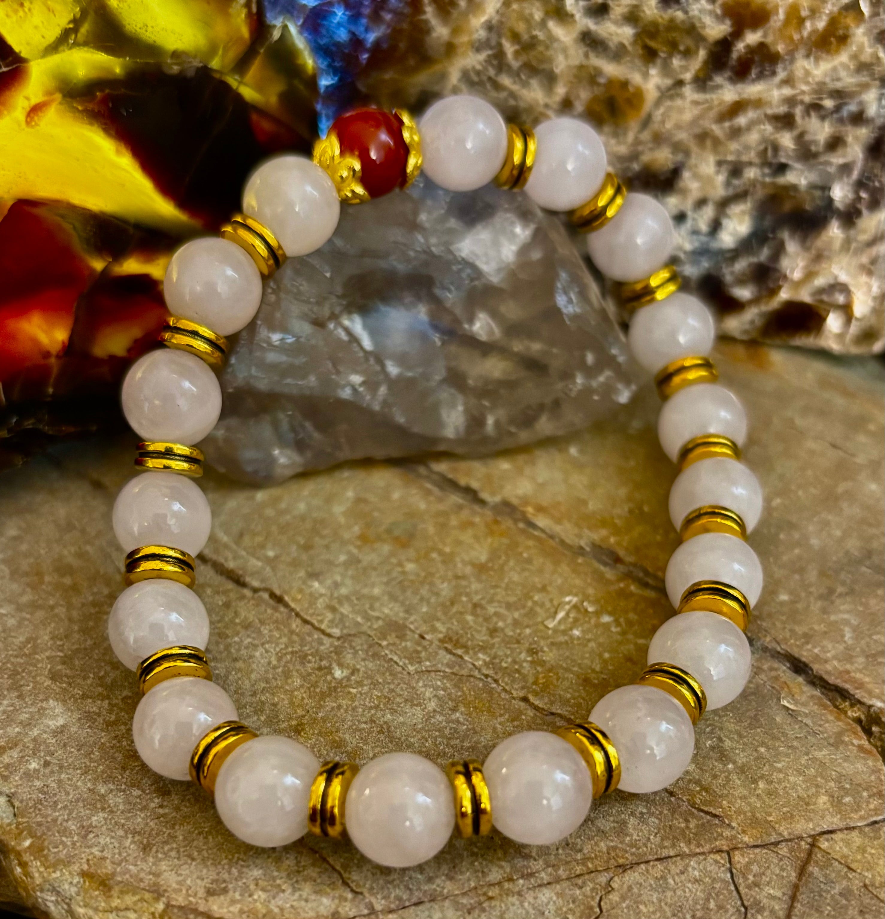 Love Surrounds You Bracelet – Rose Quartz & Banded Carnelian with Gold Accents | | Wiccan Center