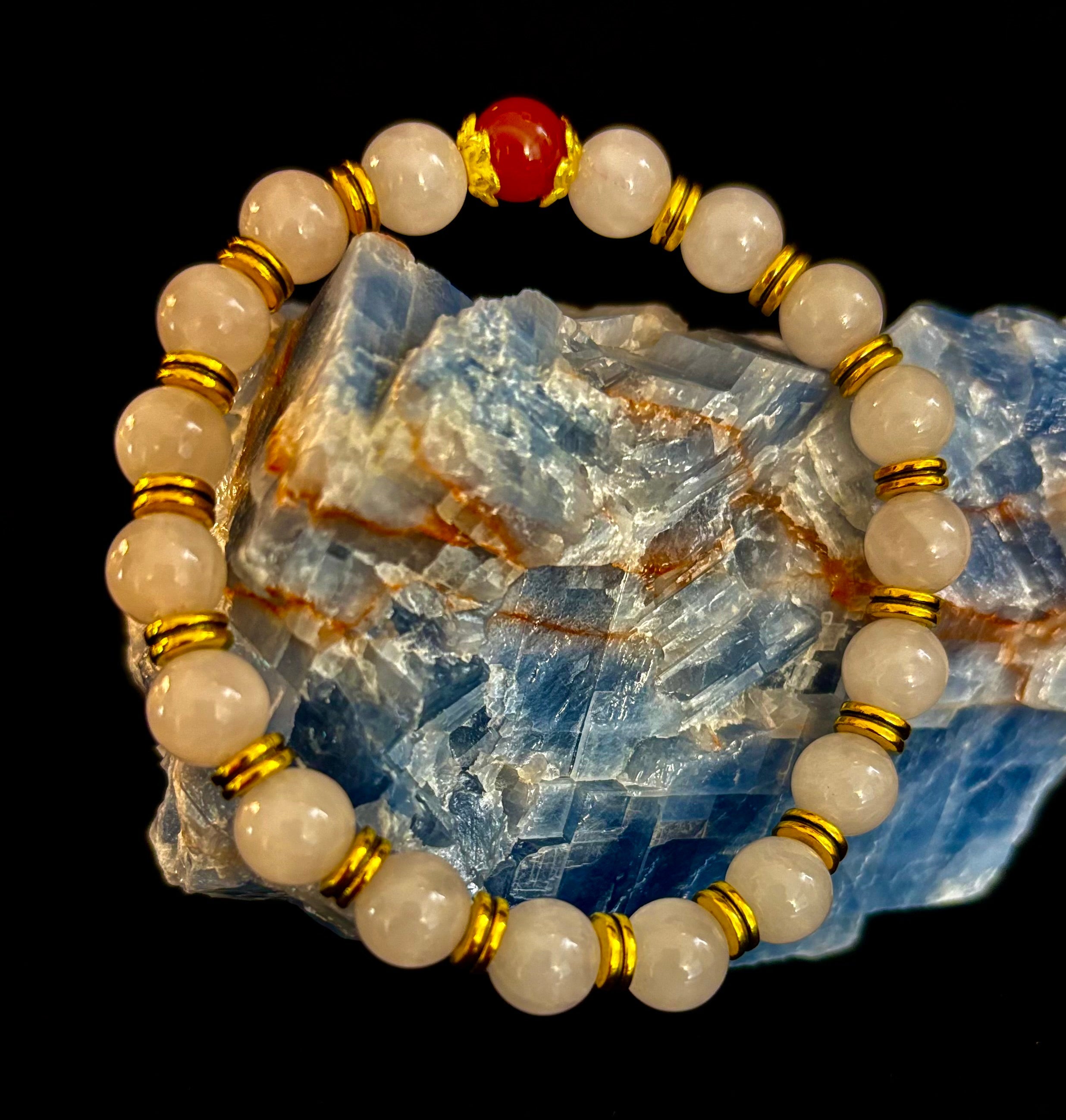 Love Surrounds You Bracelet – Rose Quartz & Banded Carnelian with Gold Accents | | Wiccan Center