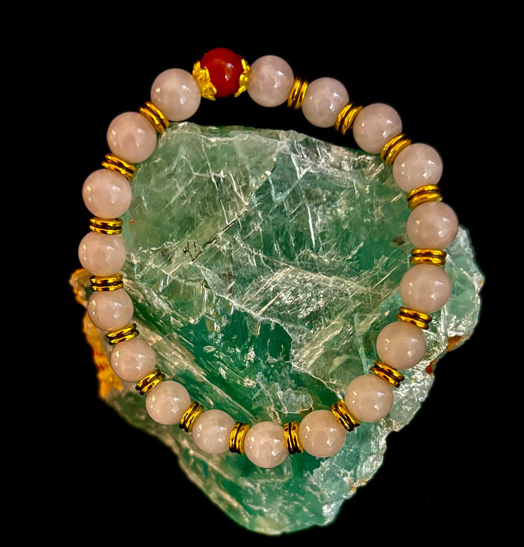 Love Surrounds You Bracelet – Rose Quartz & Banded Carnelian with Gold Accents | | Wiccan Center
