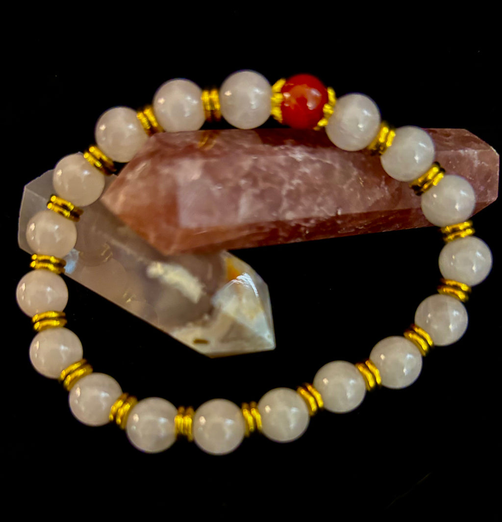 Love Surrounds You Bracelet – Rose Quartz & Banded Carnelian with Gold Accents | | Wiccan Center