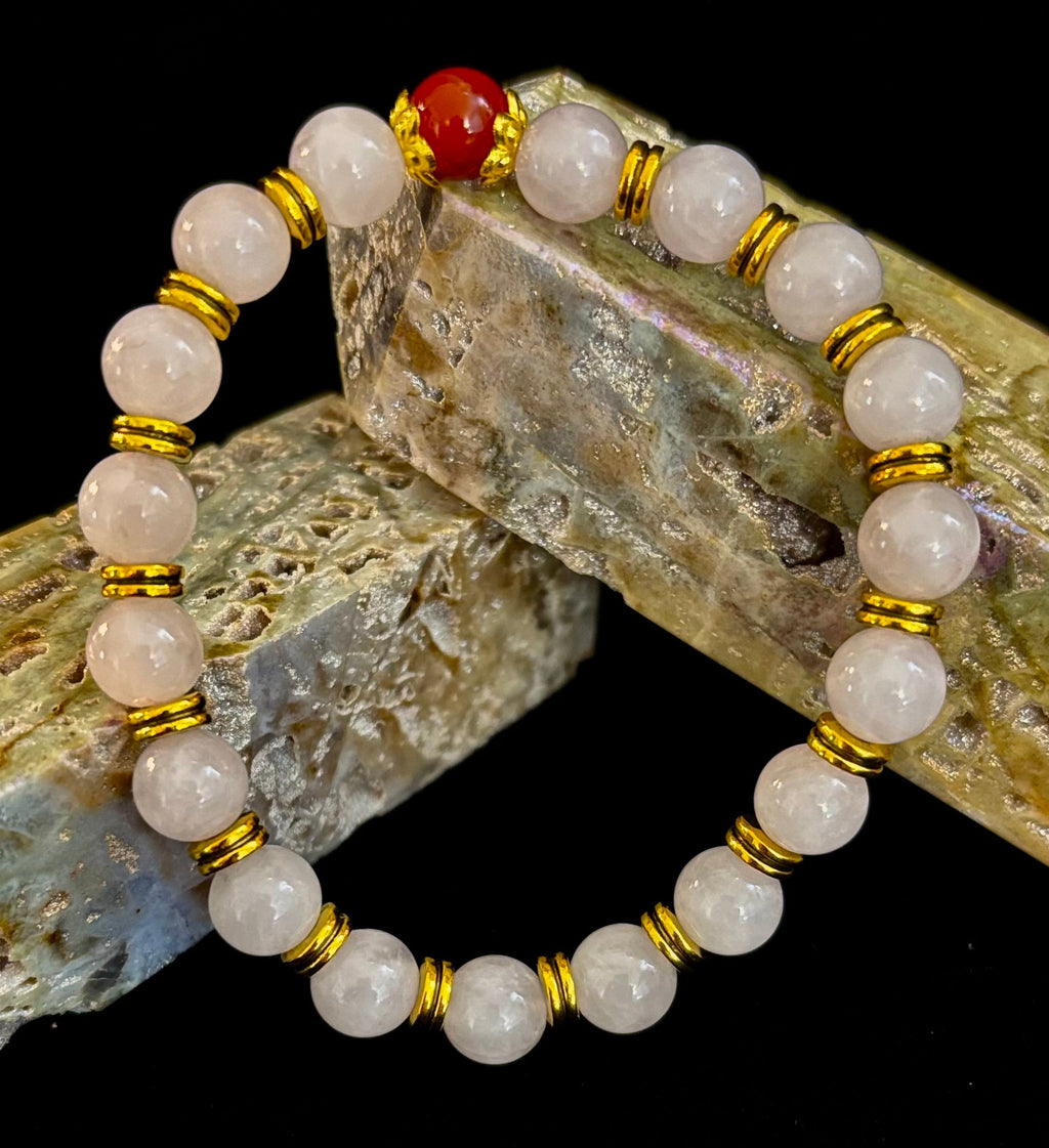 Love Surrounds You Bracelet – Rose Quartz & Banded Carnelian with Gold Accents | | Wiccan Center