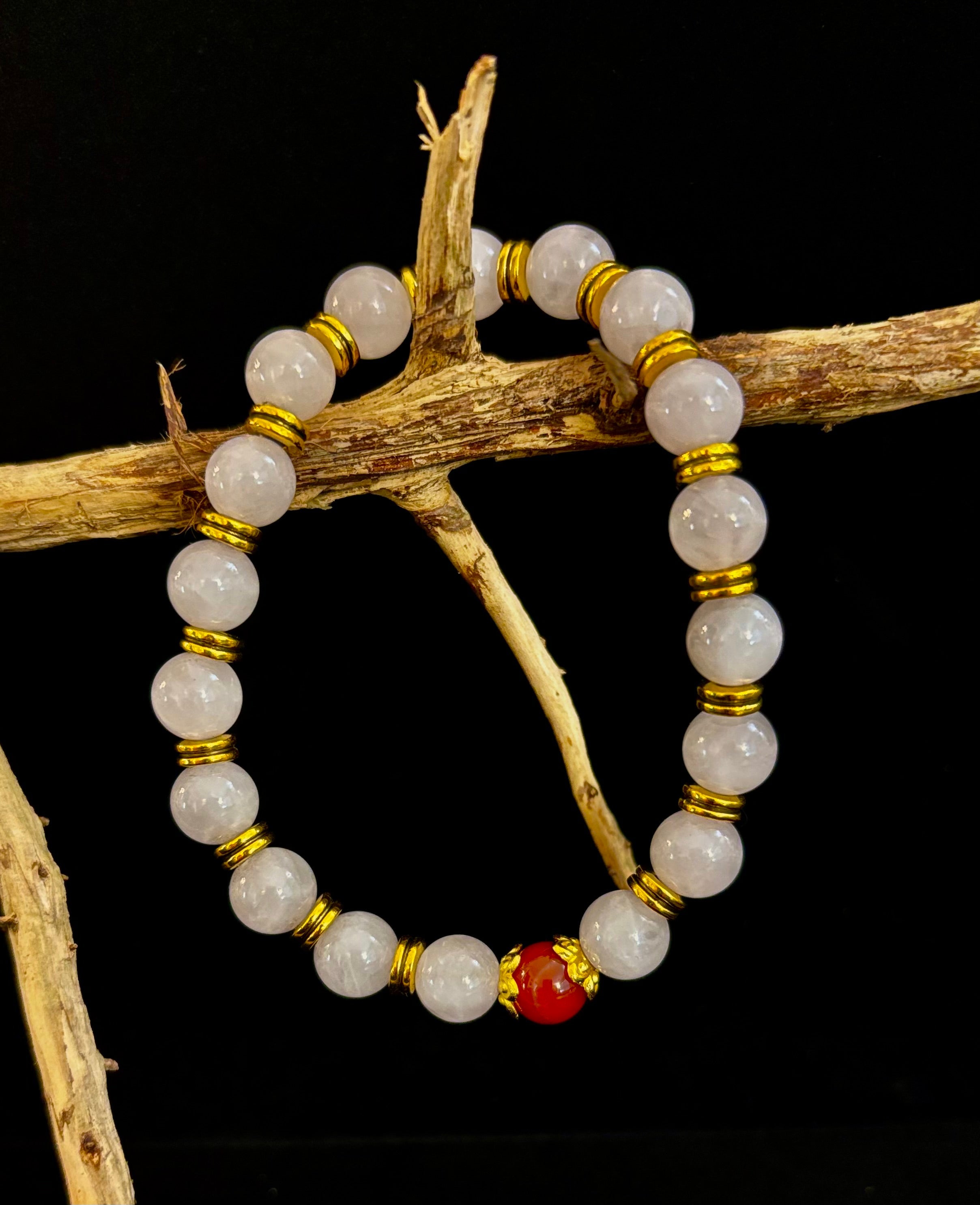 Love Surrounds You Bracelet – Rose Quartz & Banded Carnelian with Gold Accents | | Wiccan Center