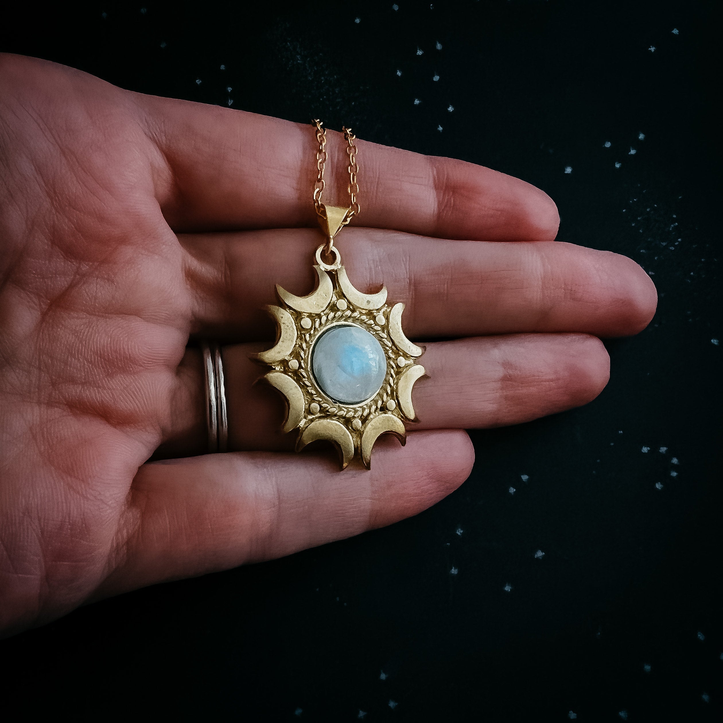 Lunar Witch Necklace - Rainbow Moonstone Pendant | Necklace | Wiccan Center