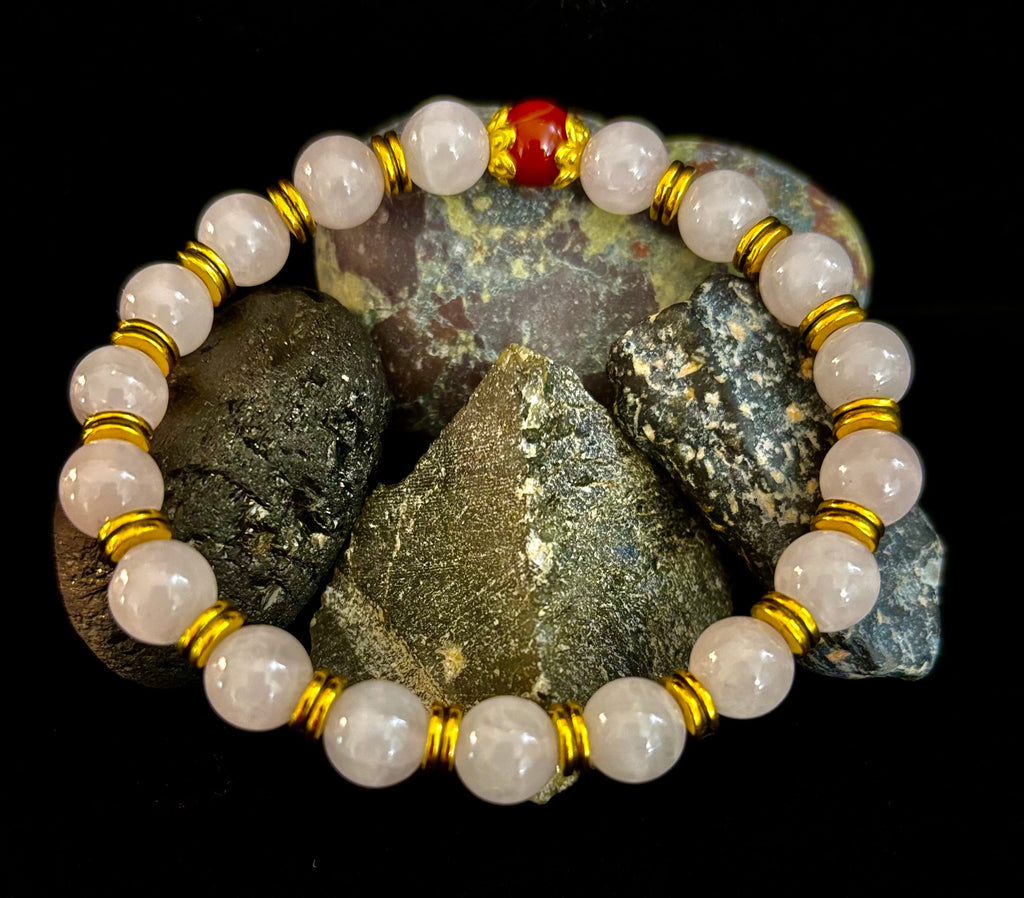 Love Surrounds You Bracelet – Rose Quartz & Banded Carnelian with Gold Accents | | Wiccan Center
