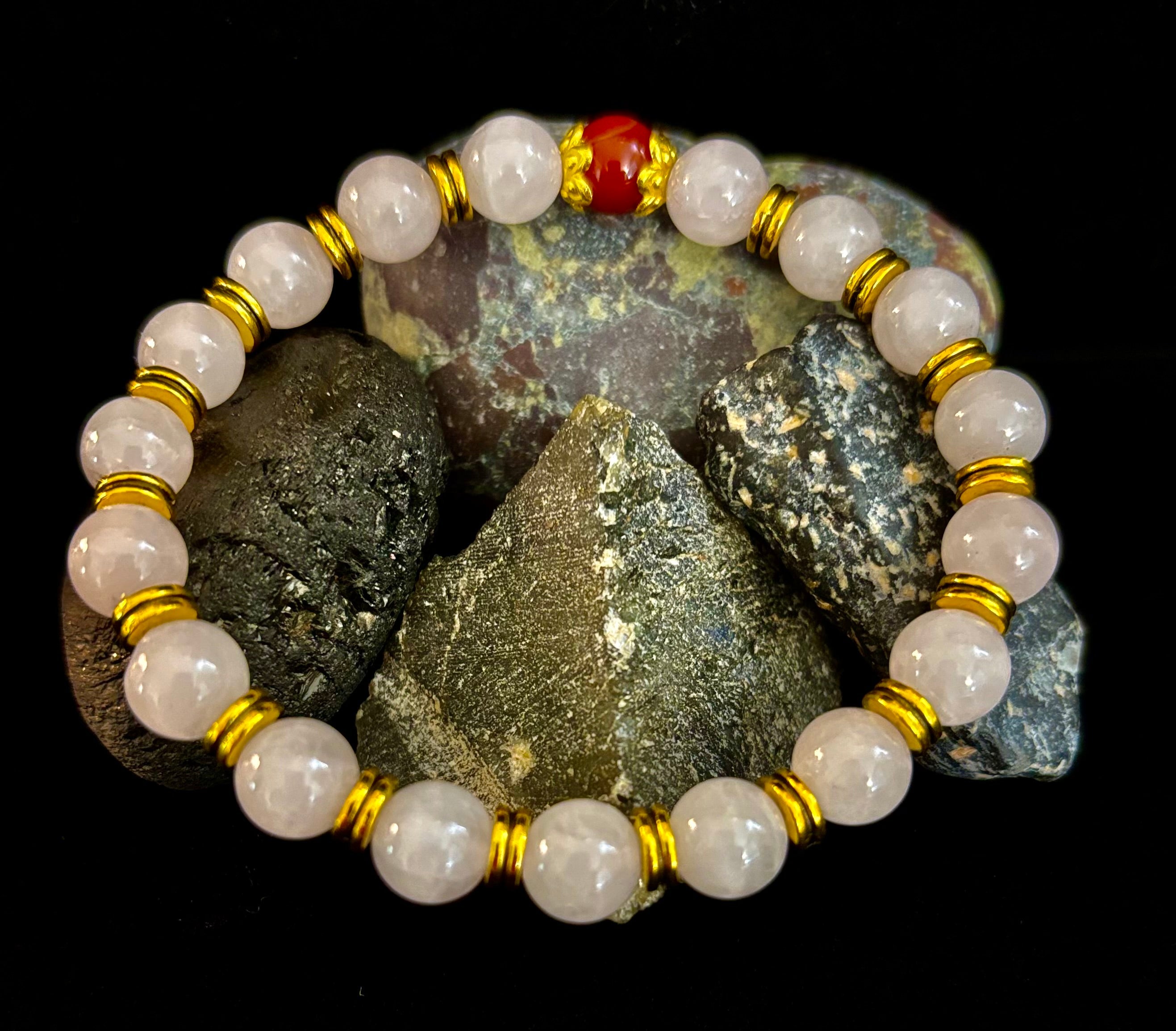 Love Surrounds You Bracelet – Rose Quartz & Banded Carnelian with Gold Accents | | Wiccan Center