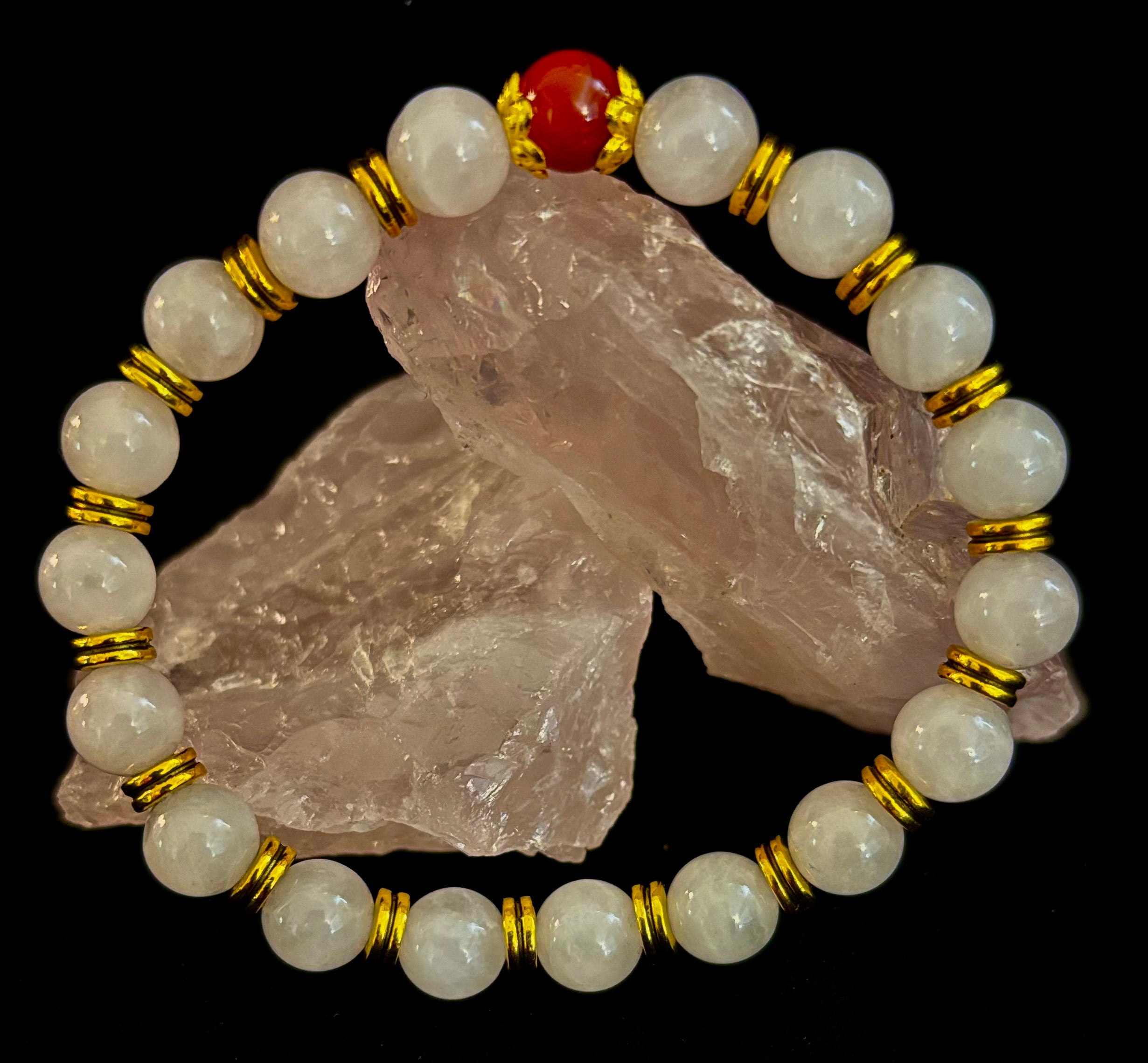 Love Surrounds You Bracelet – Rose Quartz & Banded Carnelian with Gold Accents | | Wiccan Center
