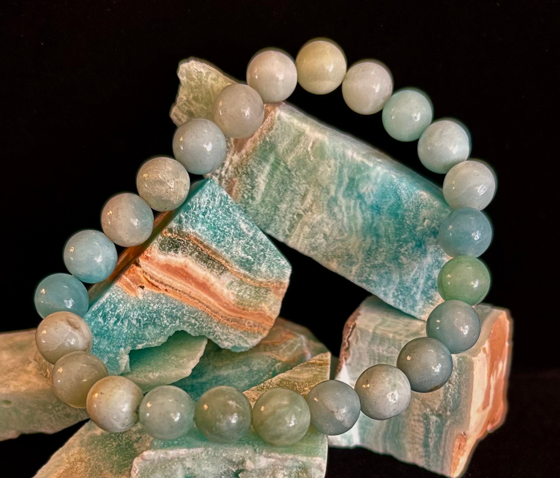 Amazonite Energy Bead Bracelet – Calm • Strength • Balance (8mm, Large Wrist) | | Wiccan Center