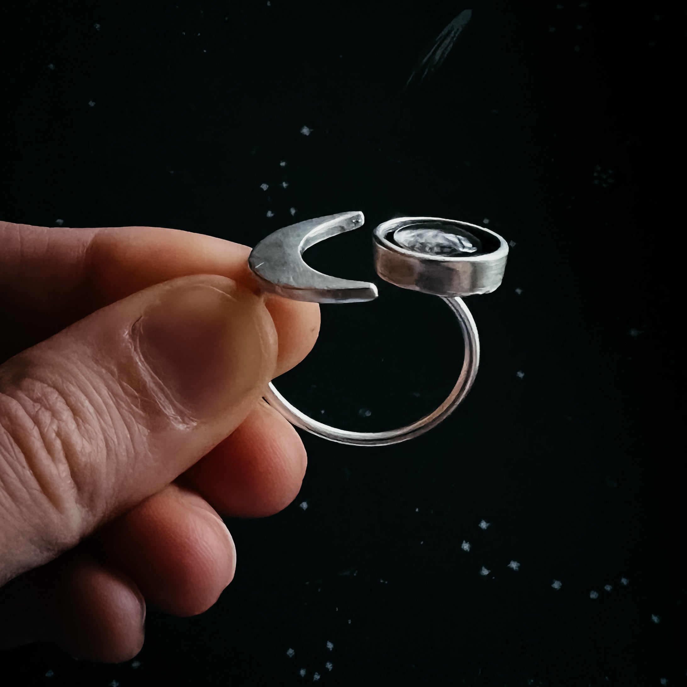 Crescent Moon Wrap Ring with Authentic Meteorite | Ring | Wiccan Center