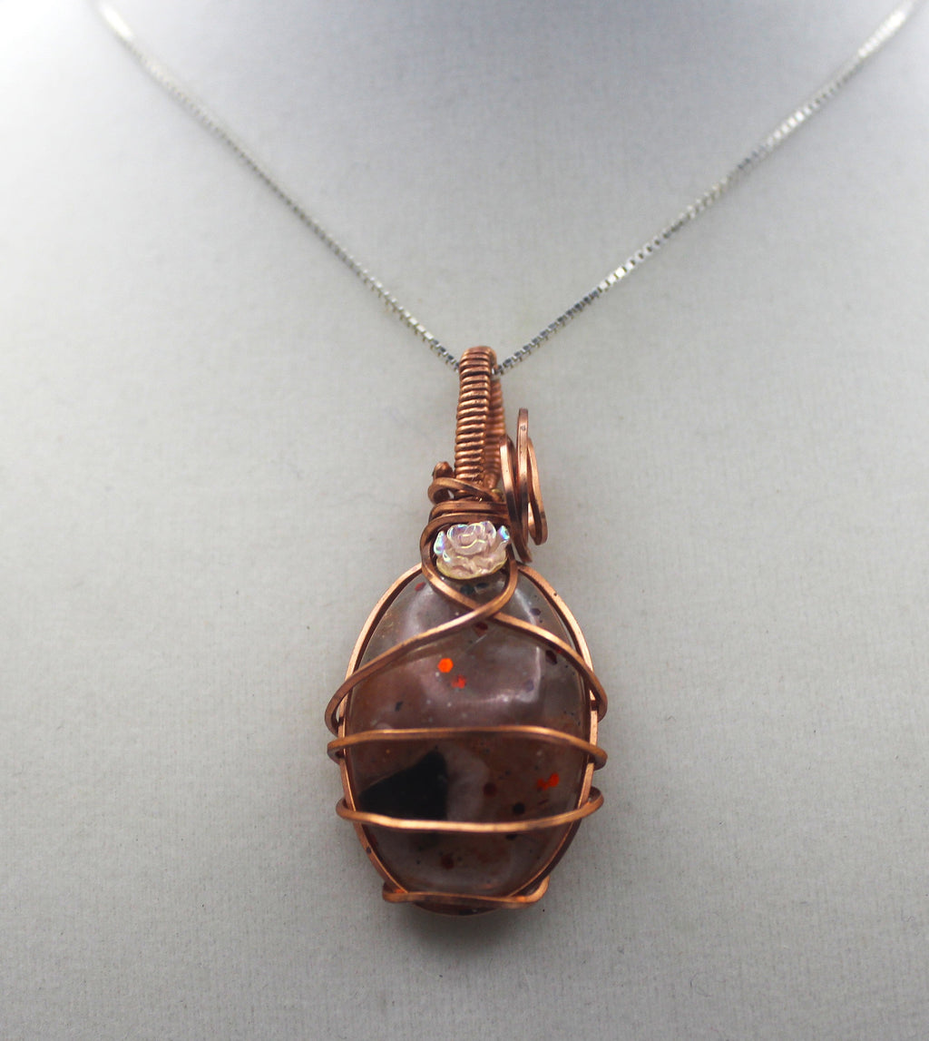 Raw Copper Resin Sunstone Chip Mini Flower Pendant Necklace | | Wiccan Center