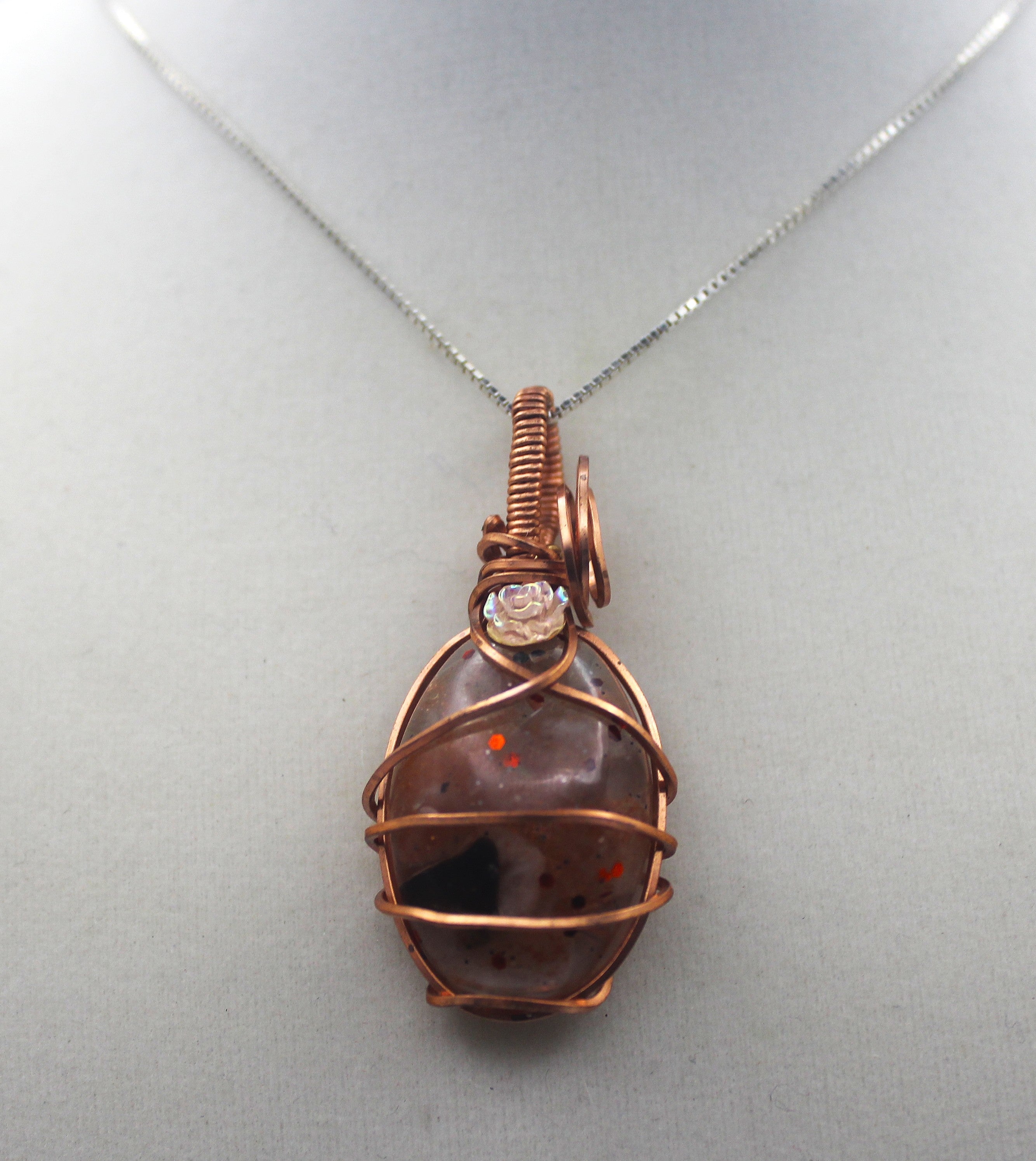 Raw Copper Resin Sunstone Chip Mini Flower Pendant Necklace | | Wiccan Center