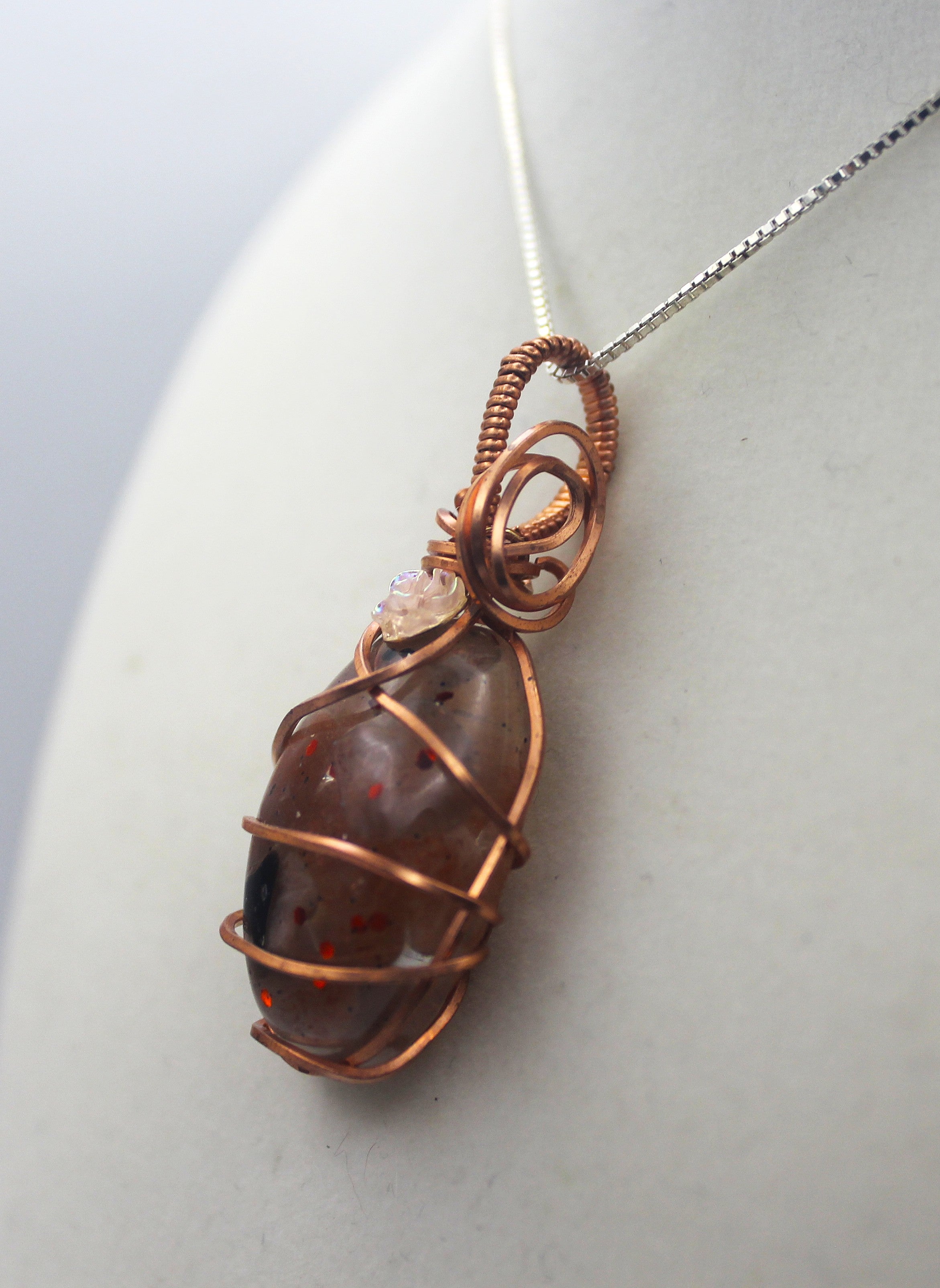 Raw Copper Resin Sunstone Chip Mini Flower Pendant Necklace | | Wiccan Center