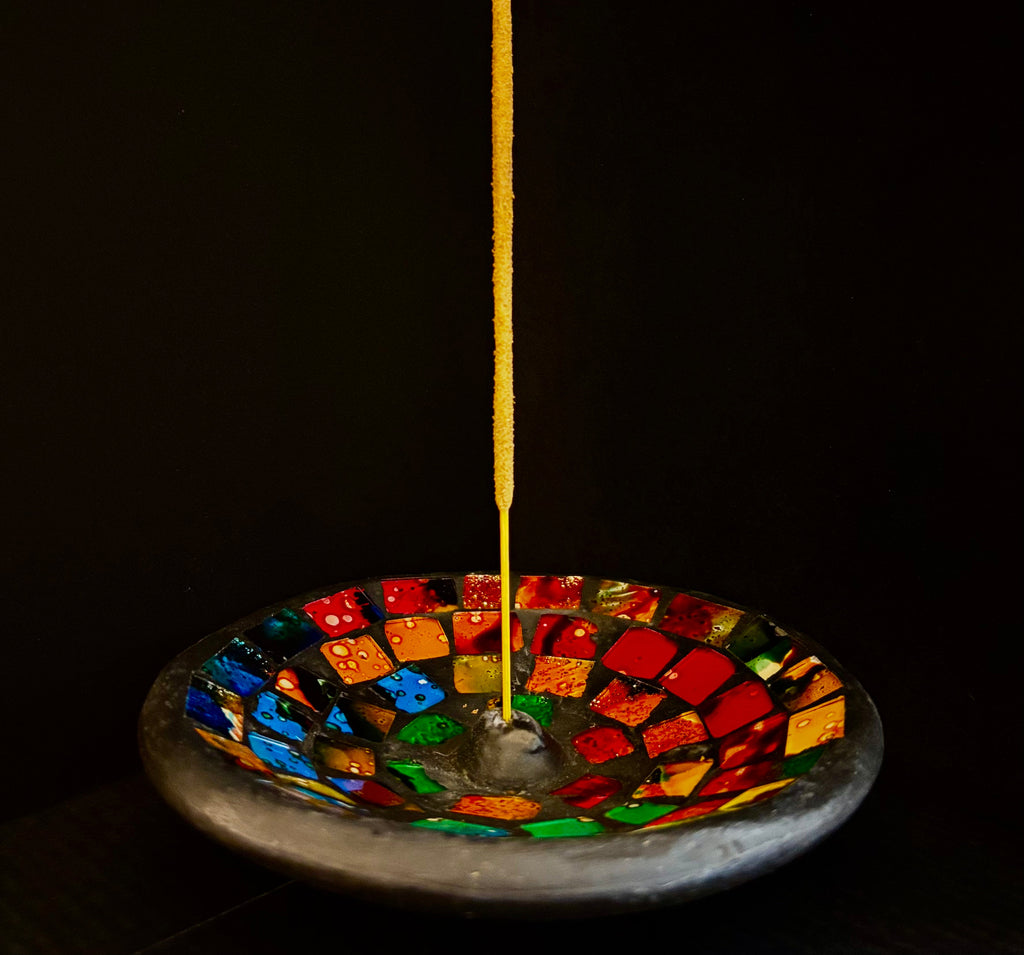 Handcrafted Mosaic Incense Burner | Rainbow Ash Catcher from Indonesia (4.75" Wide) | | Wiccan Center