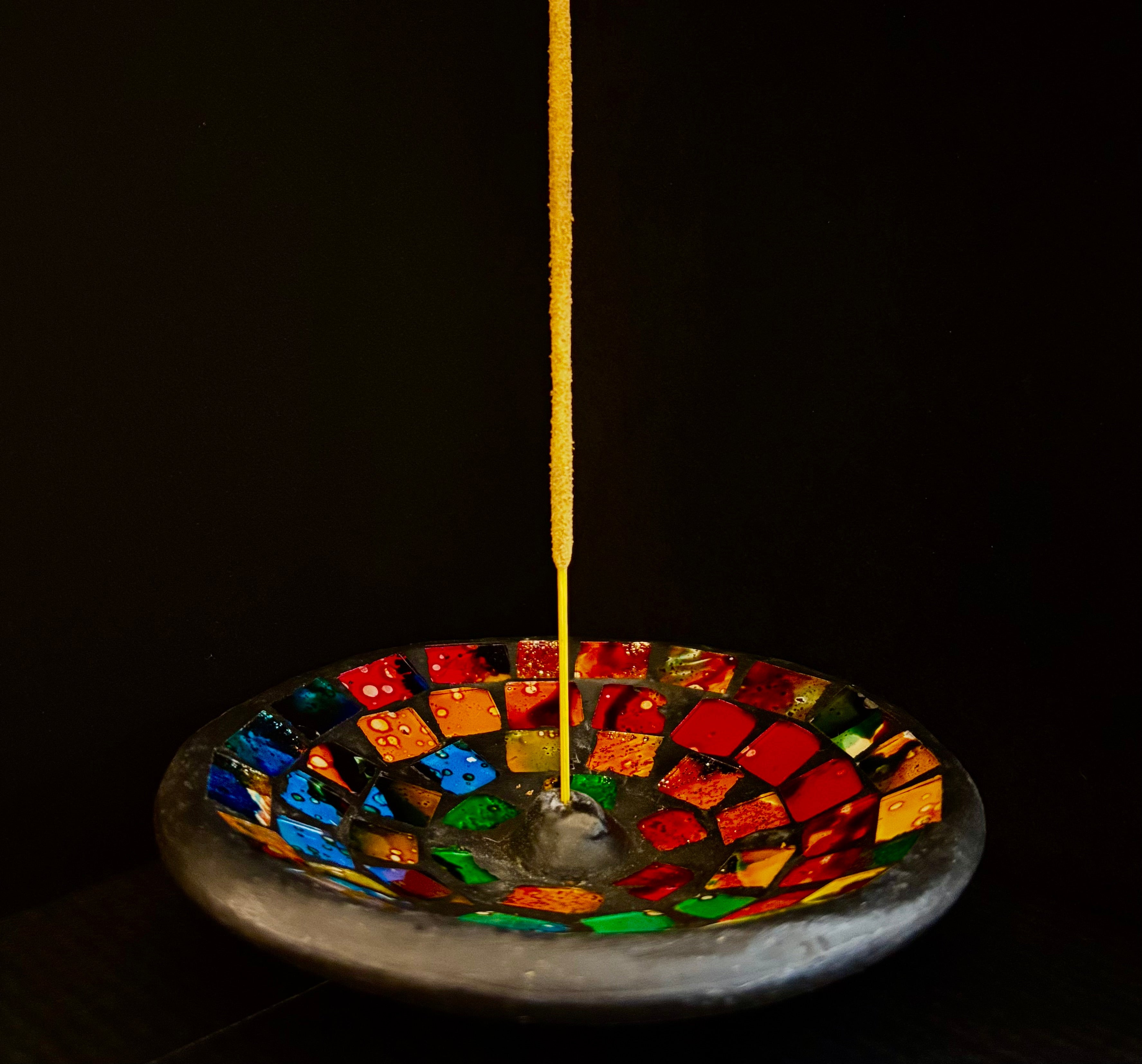 Handcrafted Mosaic Incense Burner | Rainbow Ash Catcher from Indonesia (4.75" Wide) | | Wiccan Center