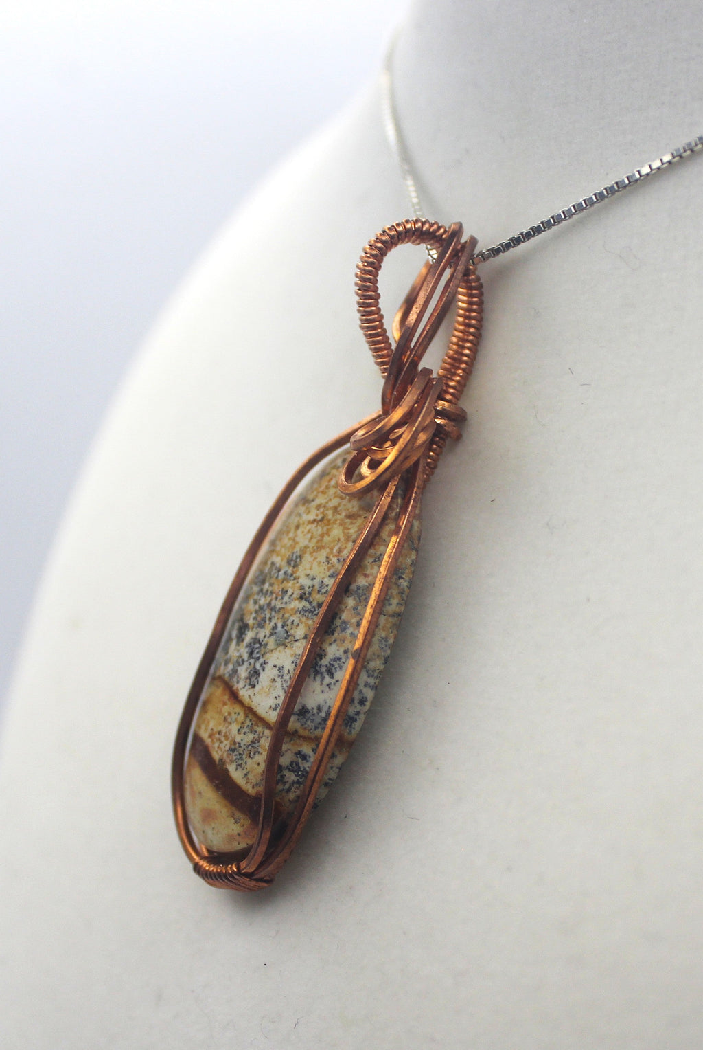 Raw Copper Picture Jasper Pendant Necklace | | Wiccan Center