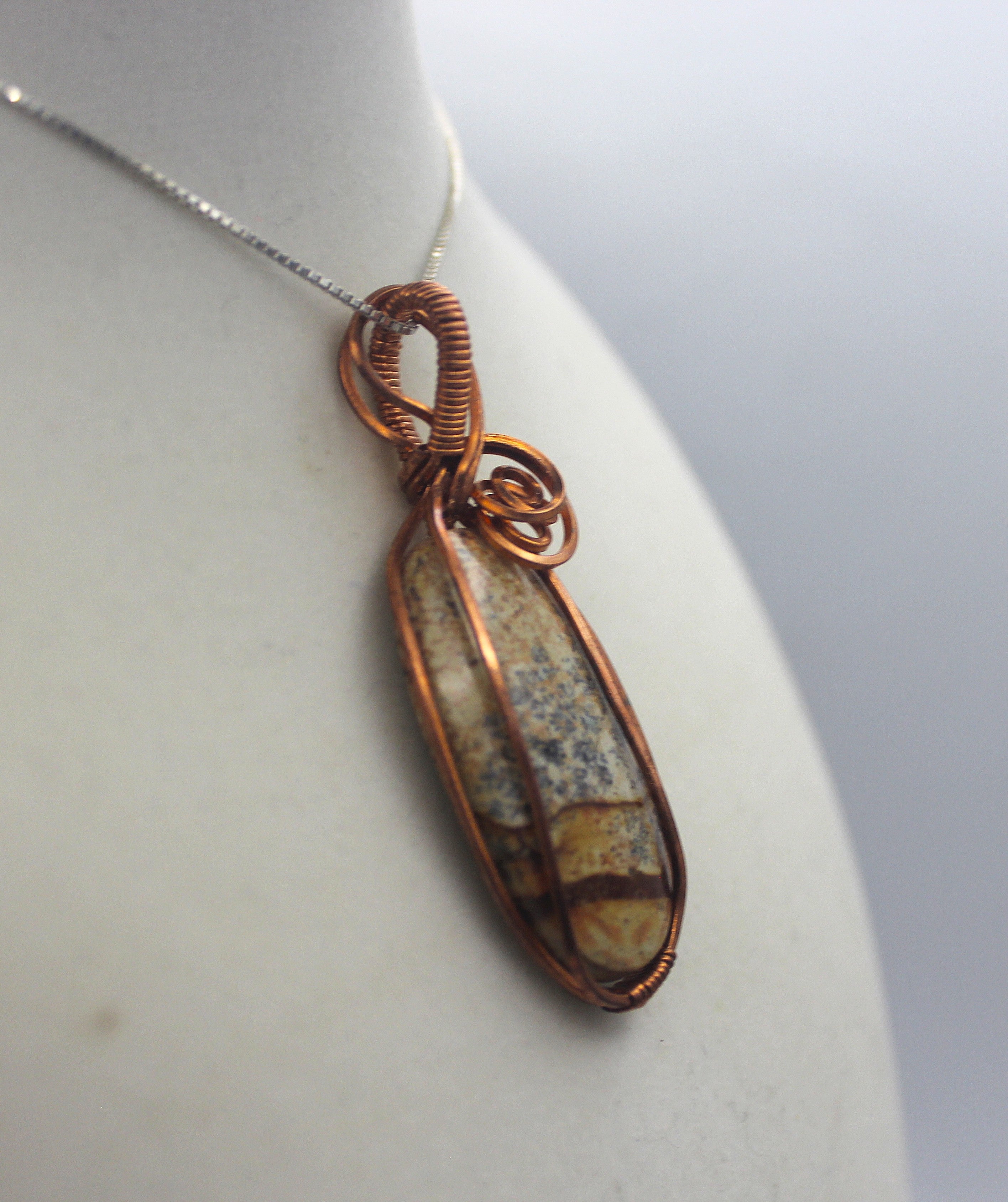 Raw Copper Picture Jasper Pendant Necklace | | Wiccan Center