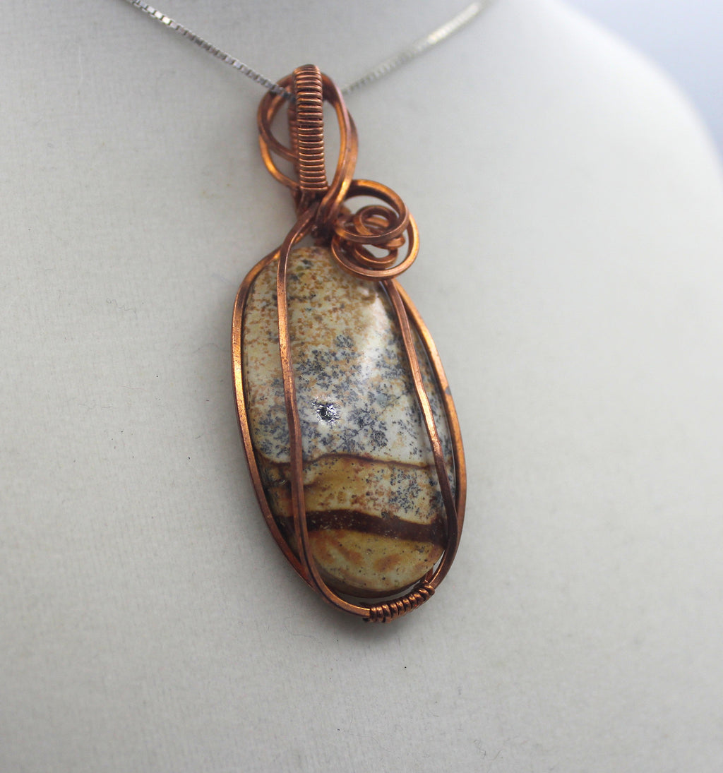 Raw Copper Picture Jasper Pendant Necklace | | Wiccan Center