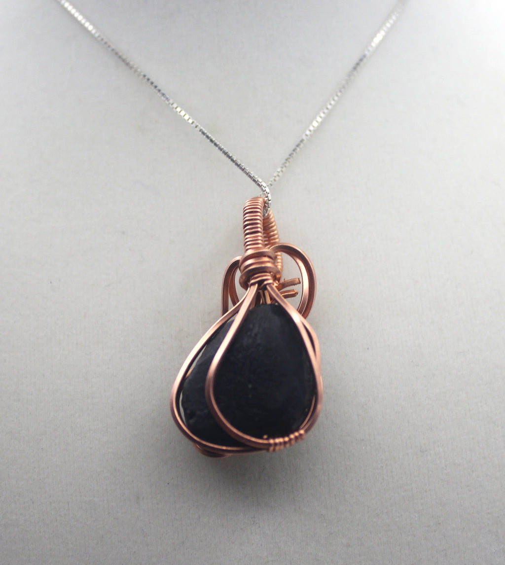 Raw Copper Apache Tears Pendant Necklace | | Wiccan Center