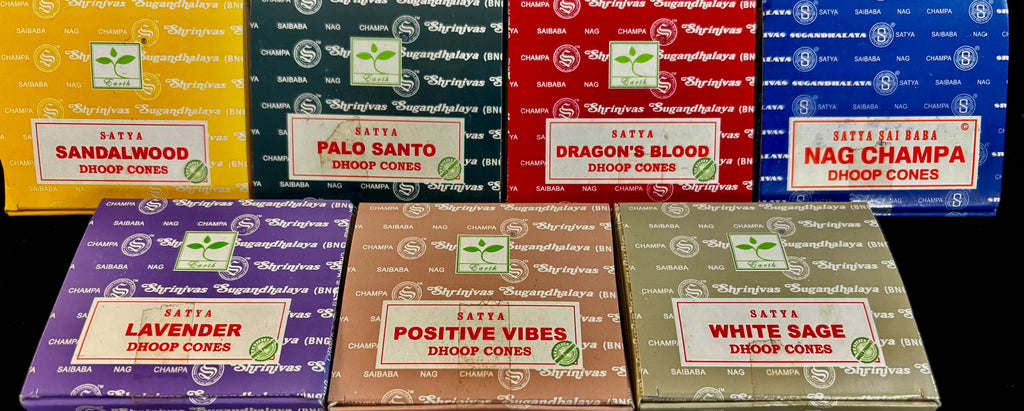 Satya Dhoop Cone Incense | 7 Fragrances from India – Nag Champa, Palo Santo, Sandalwood & More | | Wiccan Center