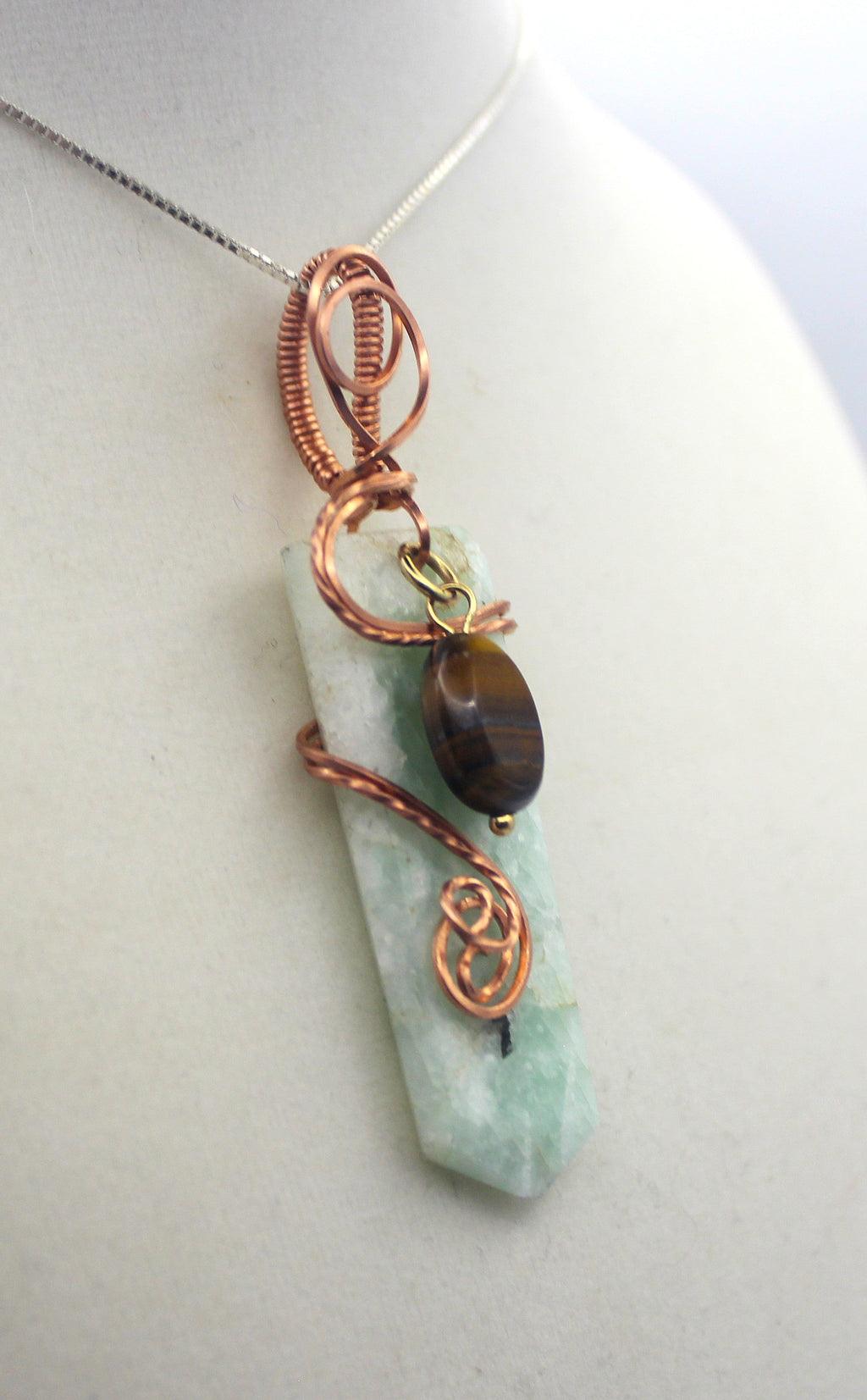 Raw Copper Drilled Amazonite Tiger's Eye Charmed Pendant Necklace | | Wiccan Center