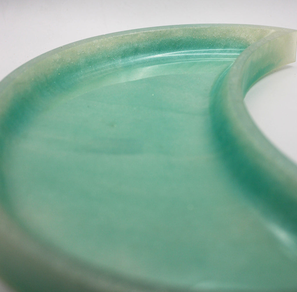 Resin Teal White Moon Trinket Tray | | Wiccan Center
