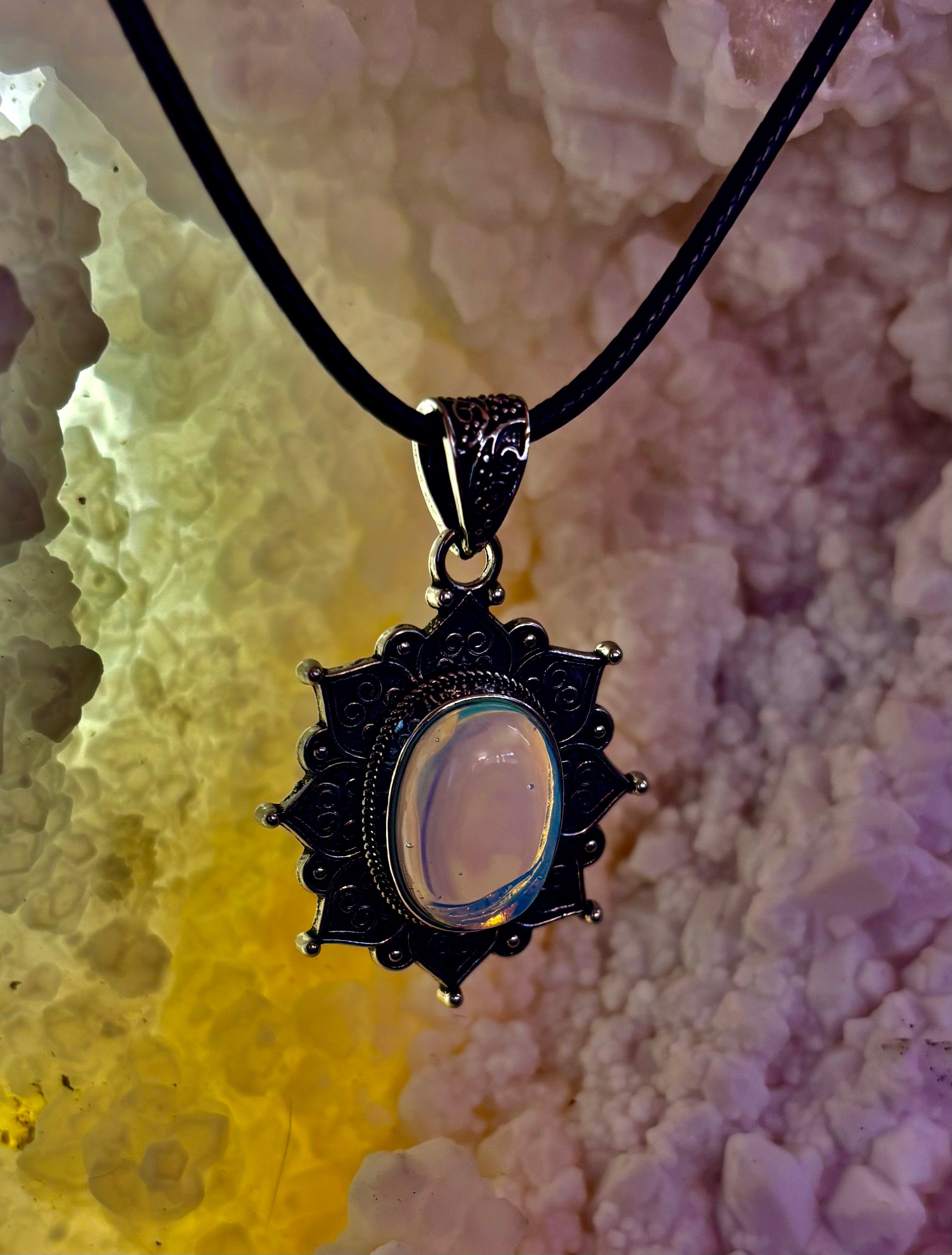Bohemian Sunflower Moonstone Pendant Necklace | | Wiccan Center
