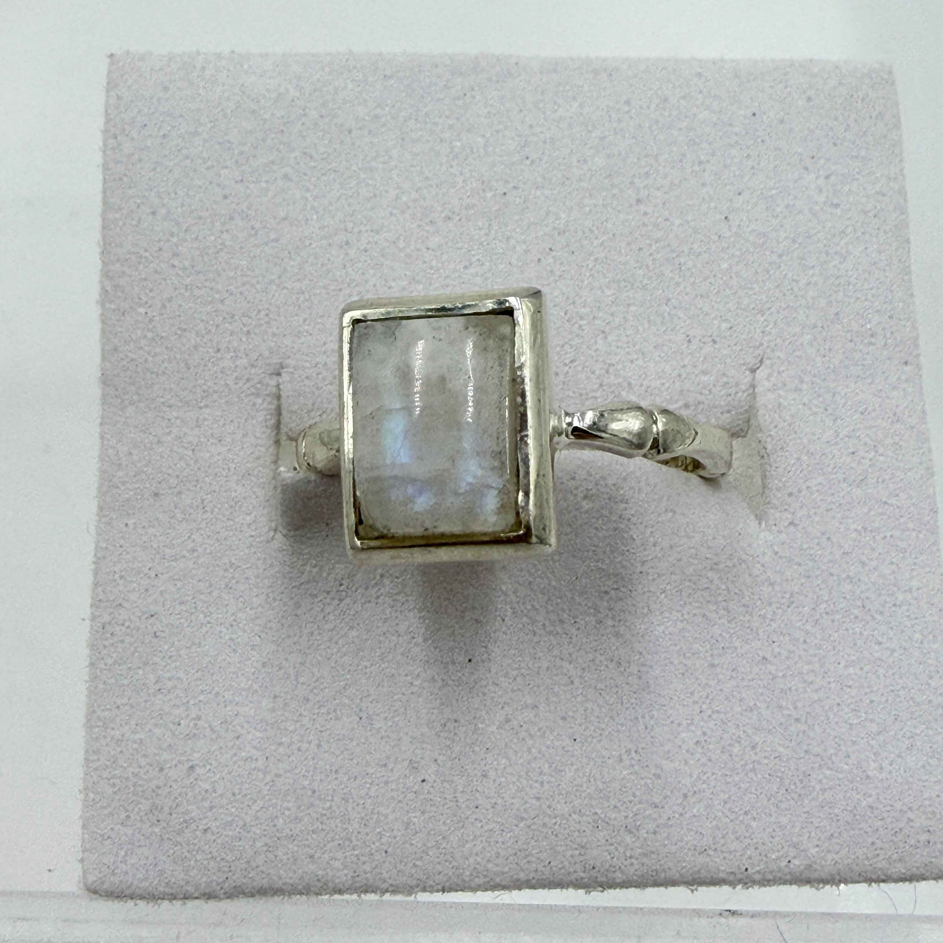 Sterling Silver Rainbow Moonstone Rectangle Ring – Size 5 – Intuition, Inner Vision & New Beginnings | Rings | Wiccan Center