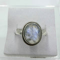 Sterling Silver Rainbow Moonstone Rope Bezel Ring – Size 10 – Intuition, Inner Harmony & New Beginnings | Rings | Wiccan Center