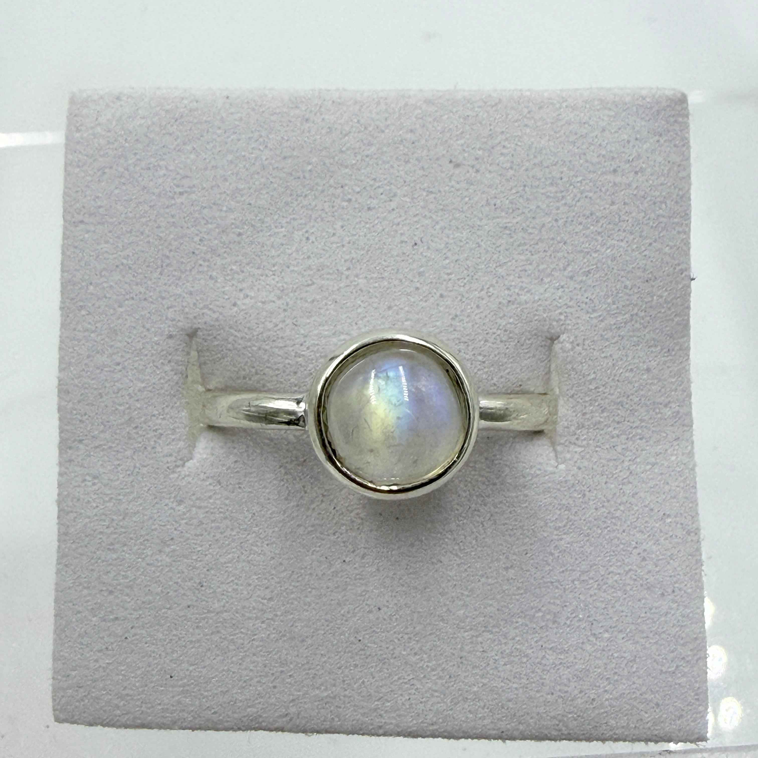 Sterling Silver Rainbow Moonstone Faceted Solitaire Ring – Size 10 – Intuition, Inner Growth & New Beginnings | Rings | Wiccan Center