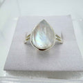 Sterling Silver Rainbow Moonstone Pear Bezel Ring – Size 10 – Intuition, Feminine Energy & New Beginnings | Rings | Wiccan Center